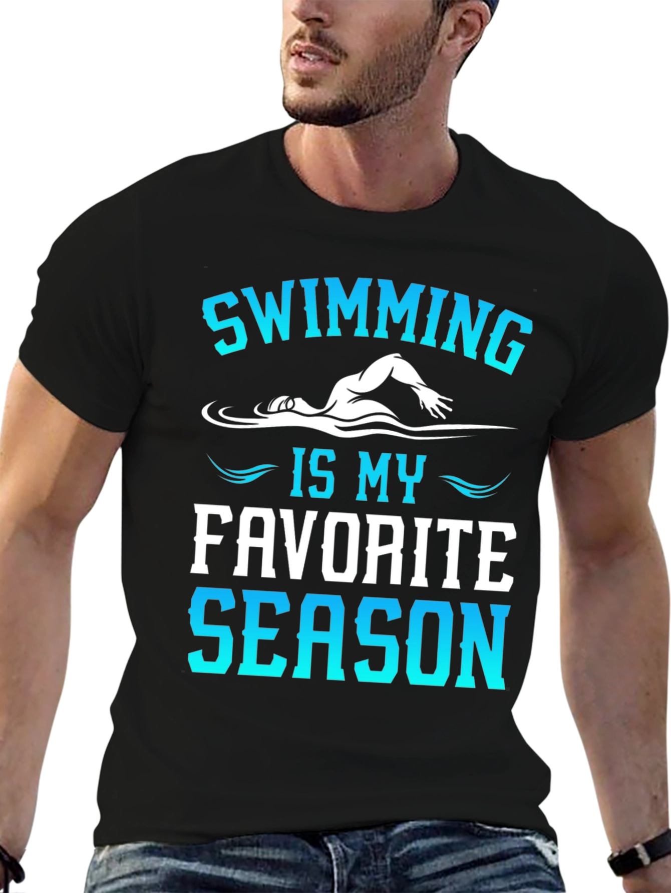 Black Swimming Is My Favorite Season T-Shirt view 6