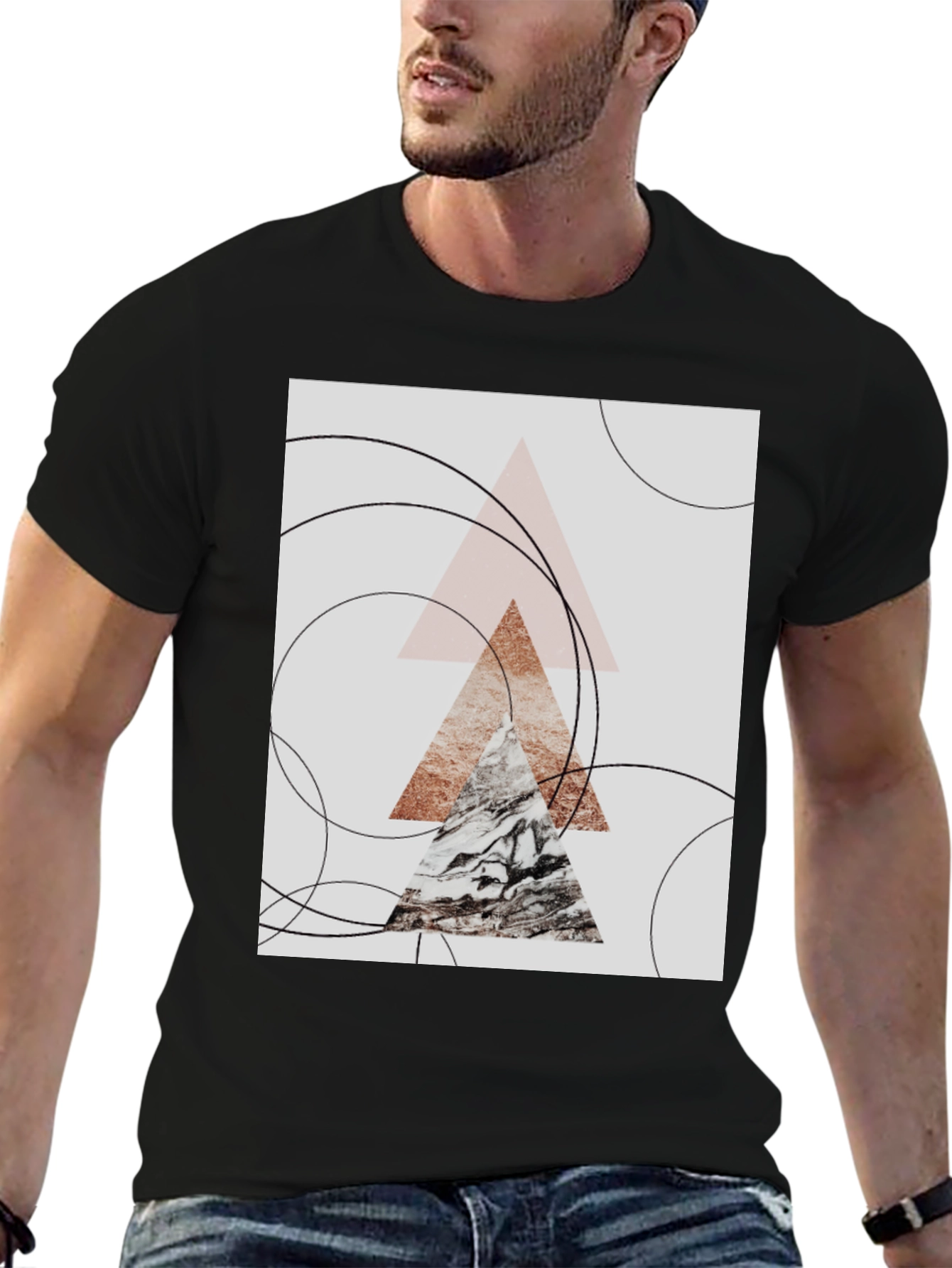 Black Abstract Geometric Graphic Tee view 6