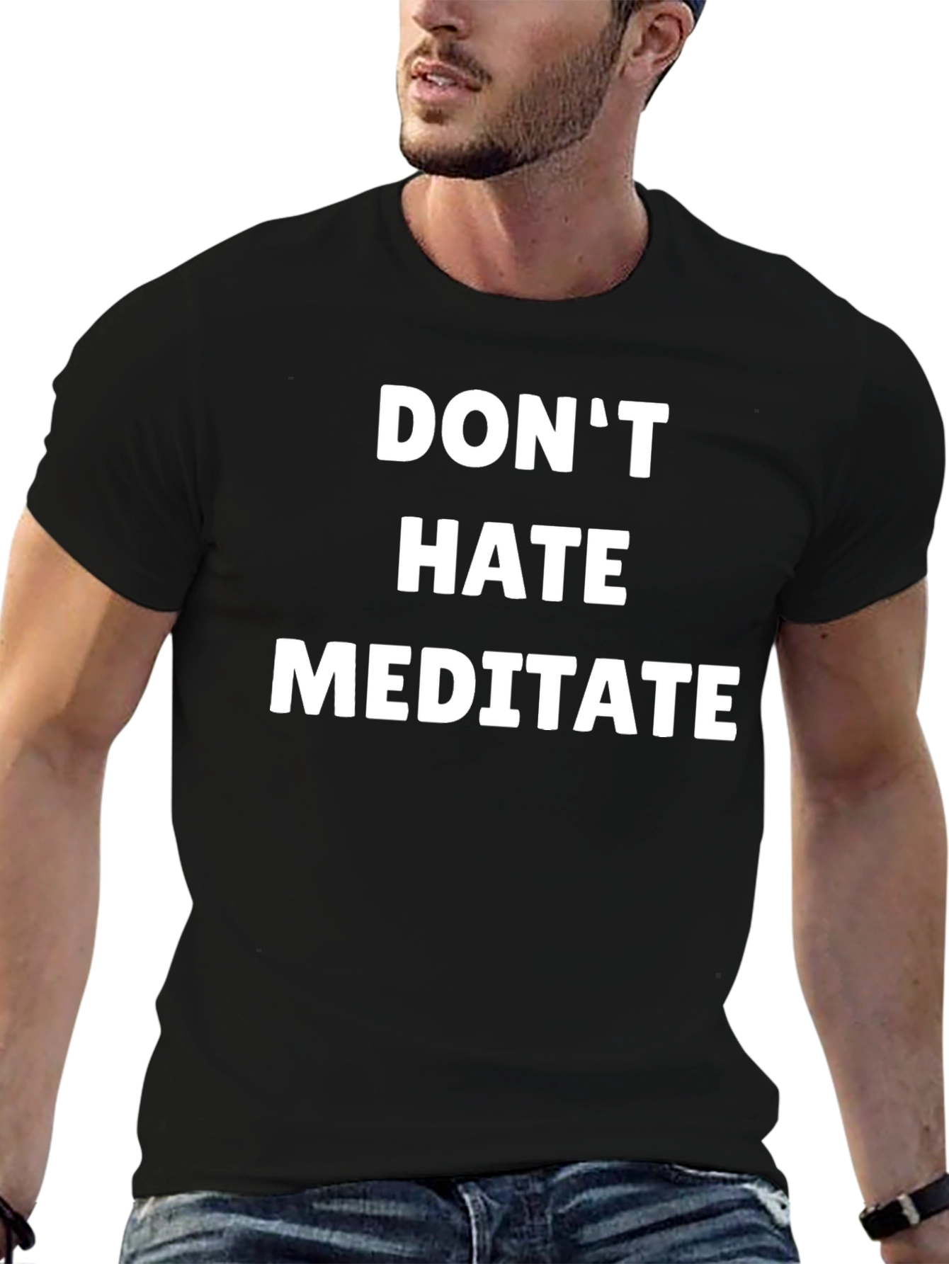 Black Don't Hate Meditate Black T-Shirt view 6