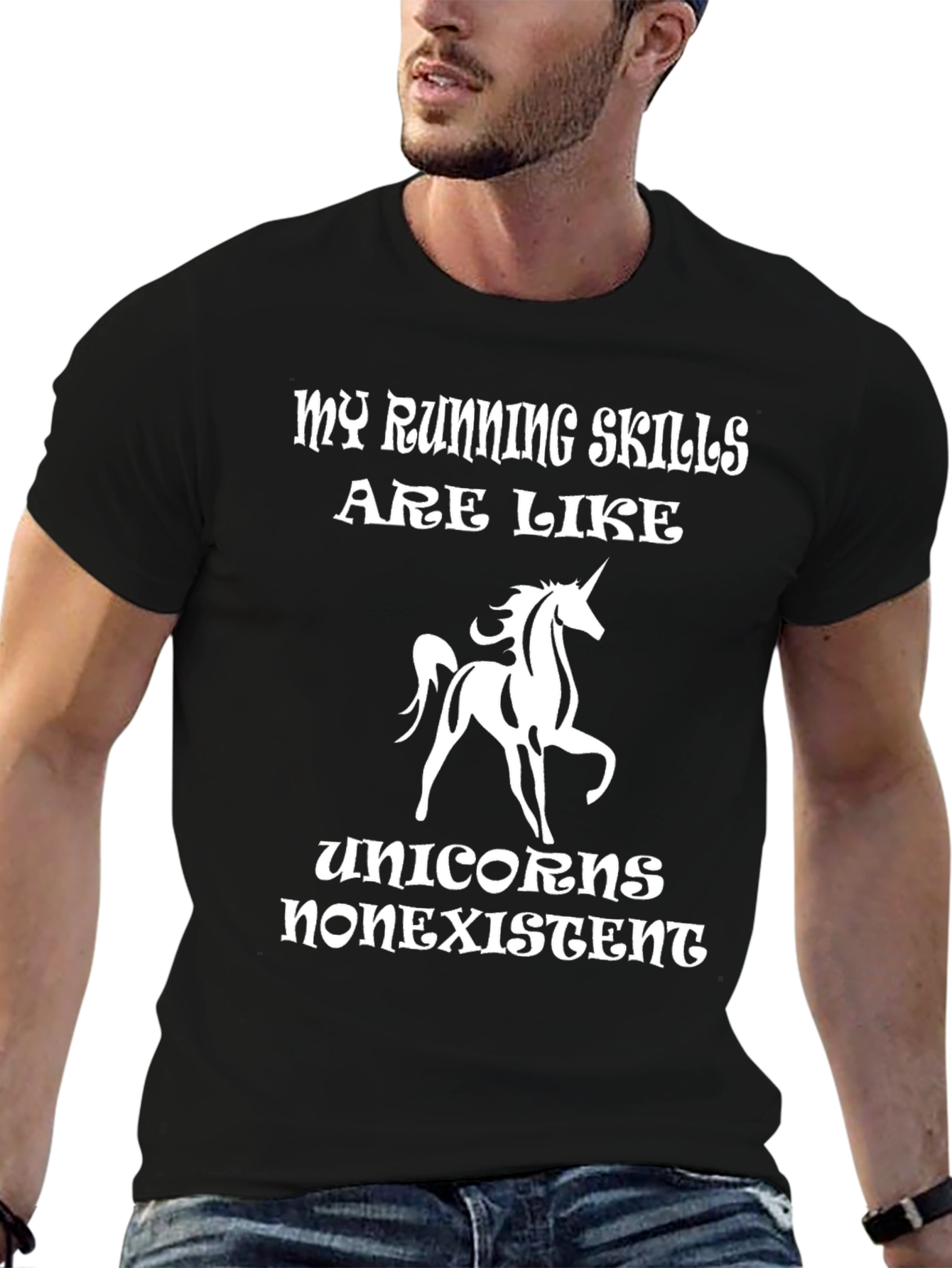 Black Funny Unicorn Running Skills Graphic Tee view 6