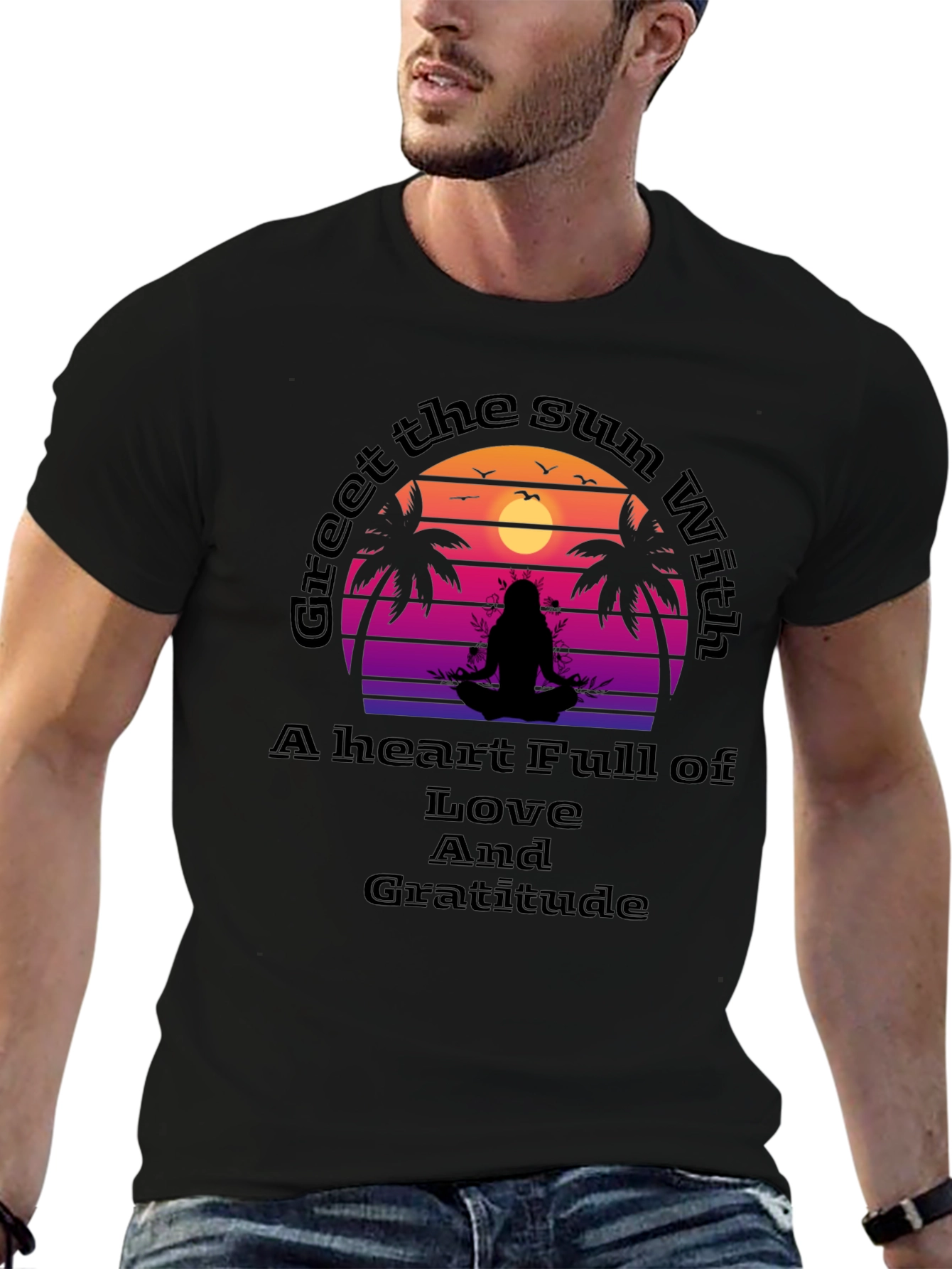 Black Meditative Sunset Graphic Tee - Love & Gratitude view 6