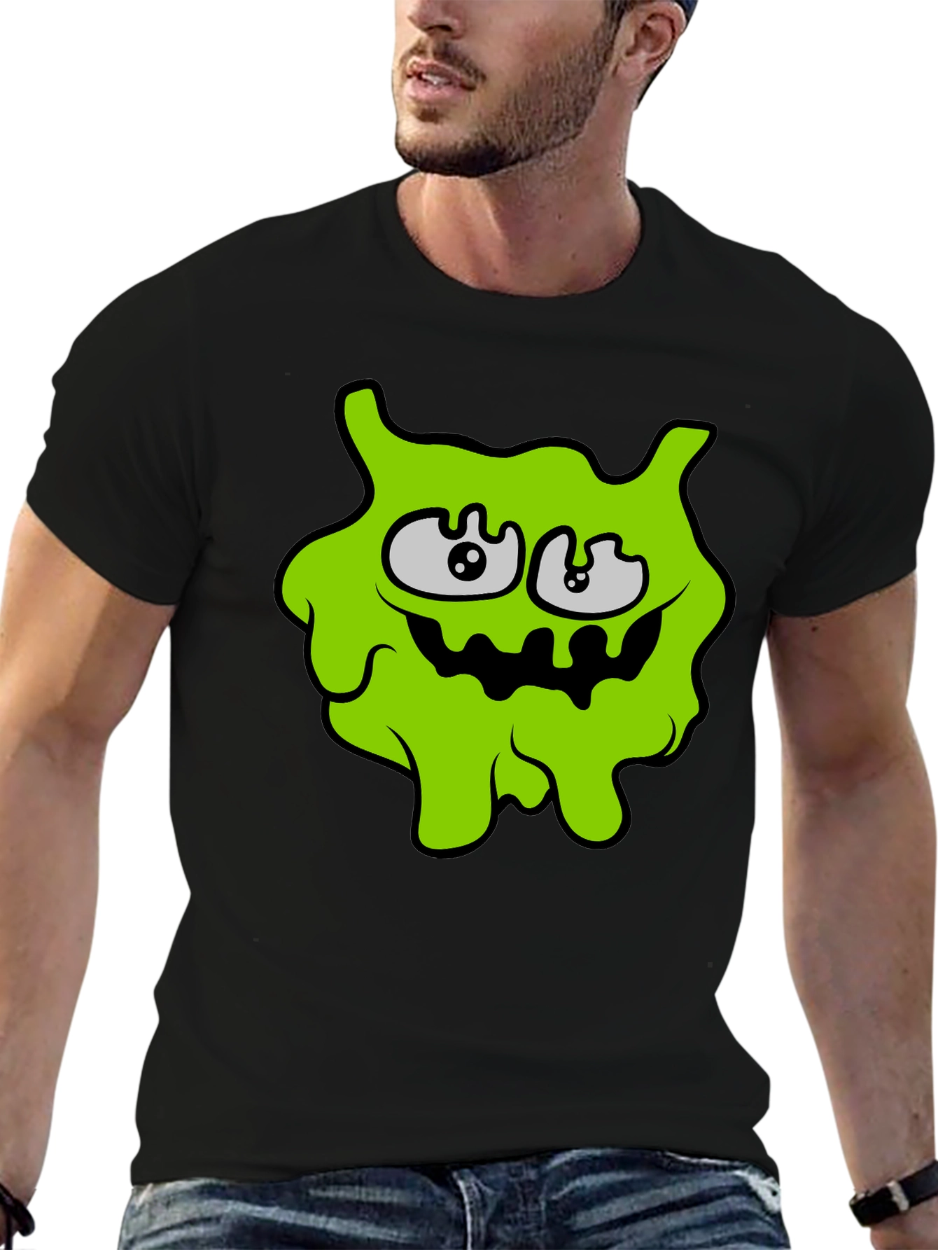 Black Funny Slime Monster Graphic Tee - Black view 6