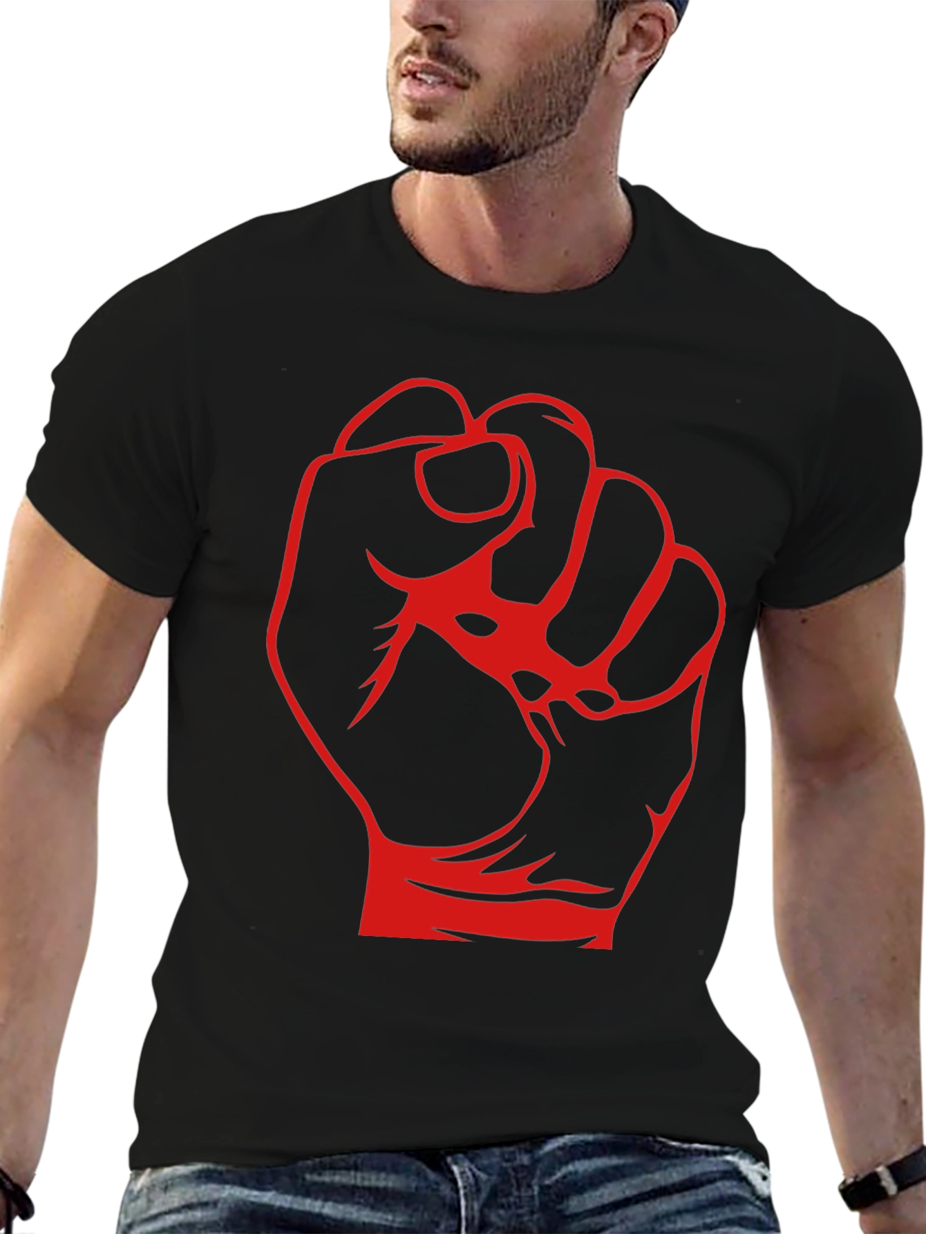 Black Red Fist Graphic Black T-Shirt view 6