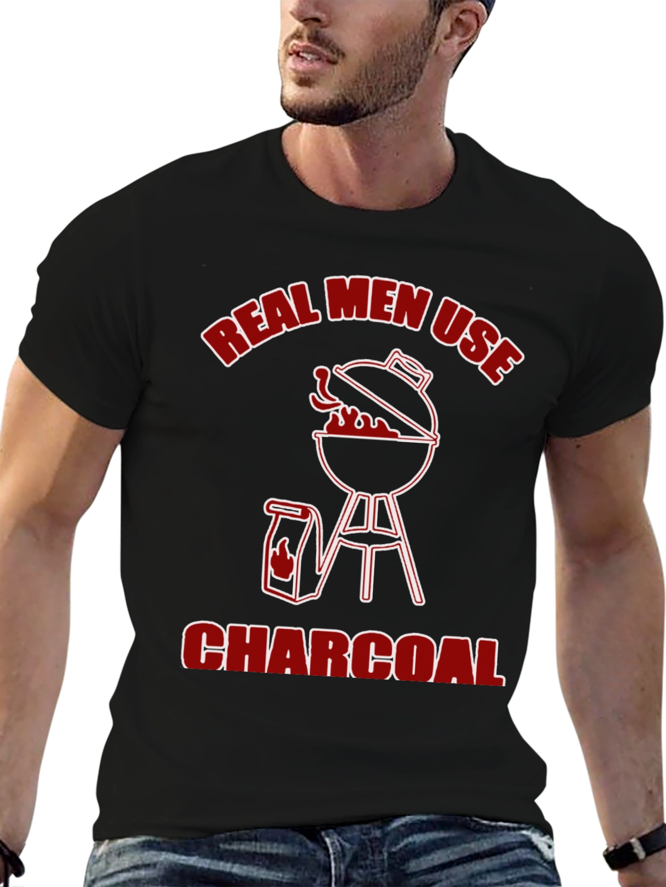 Black Real Men Use Charcoal T-Shirt - BBQ Grill Design view 6
