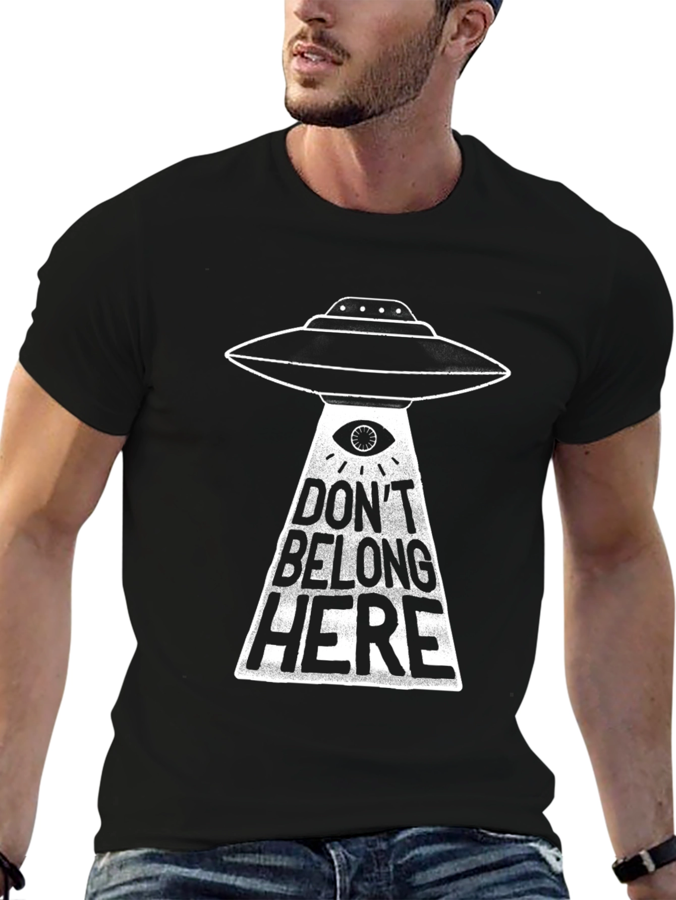 Black Alien UFO T-Shirt - "Don't Belong Here" view 6