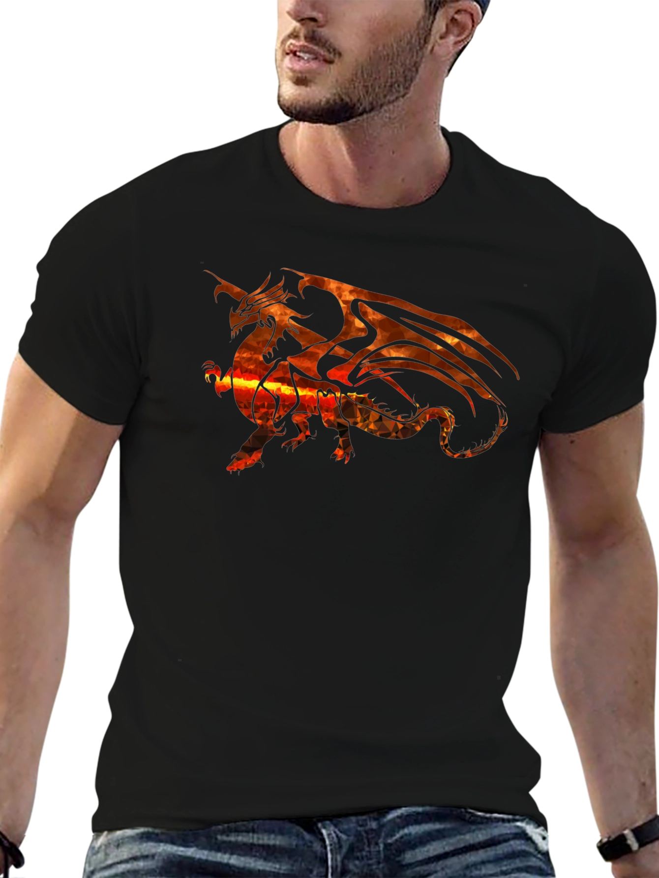 Black Fiery Dragon Graphic Tee - Black view 6