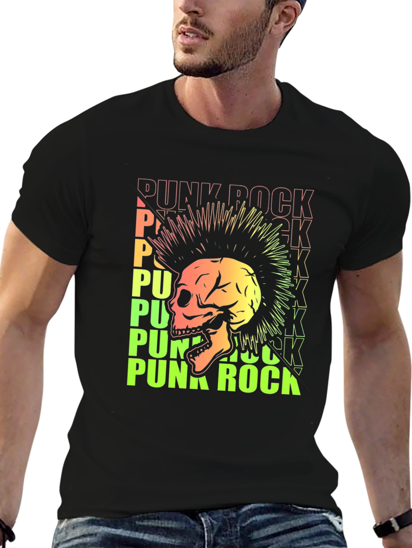 Black Punk Rock Skull Graphic Tee - Edgy Style view 6