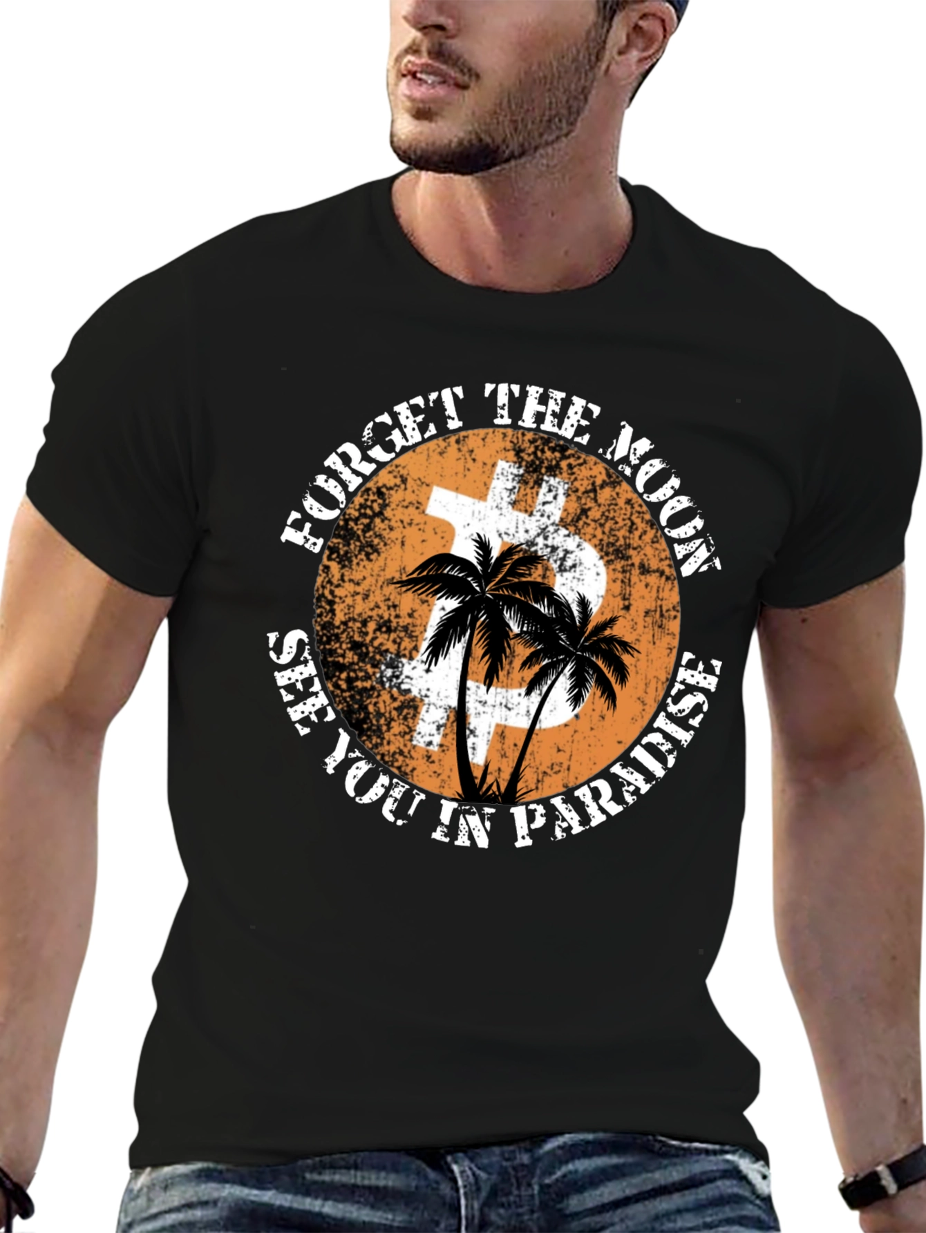 Black Forget the Moon Bitcoin Paradise T-Shirt view 6