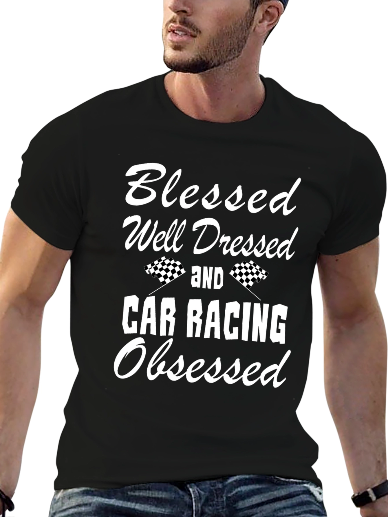 Black Blessed Car Racing Obsessed T-Shirt view 6