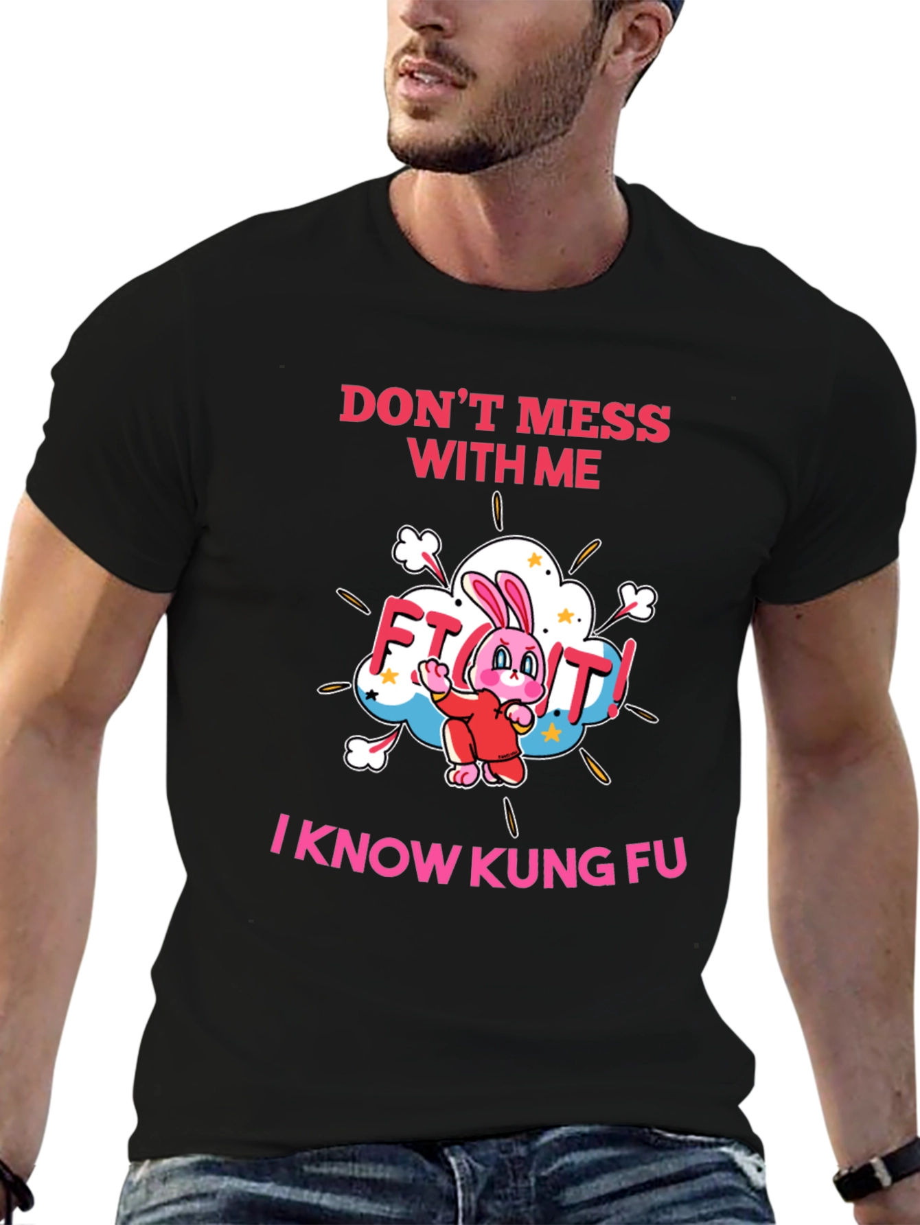 Black Kung Fu Rabbit Graphic T-Shirt view 6