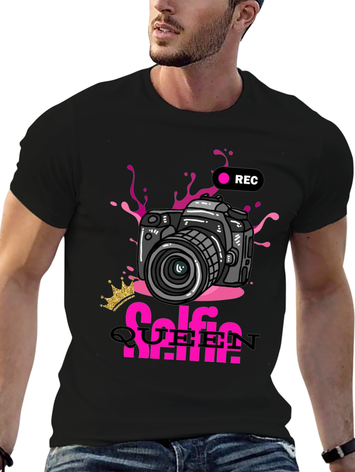 Black Selfie Queen Graphic T-Shirt - Camera Design view 6