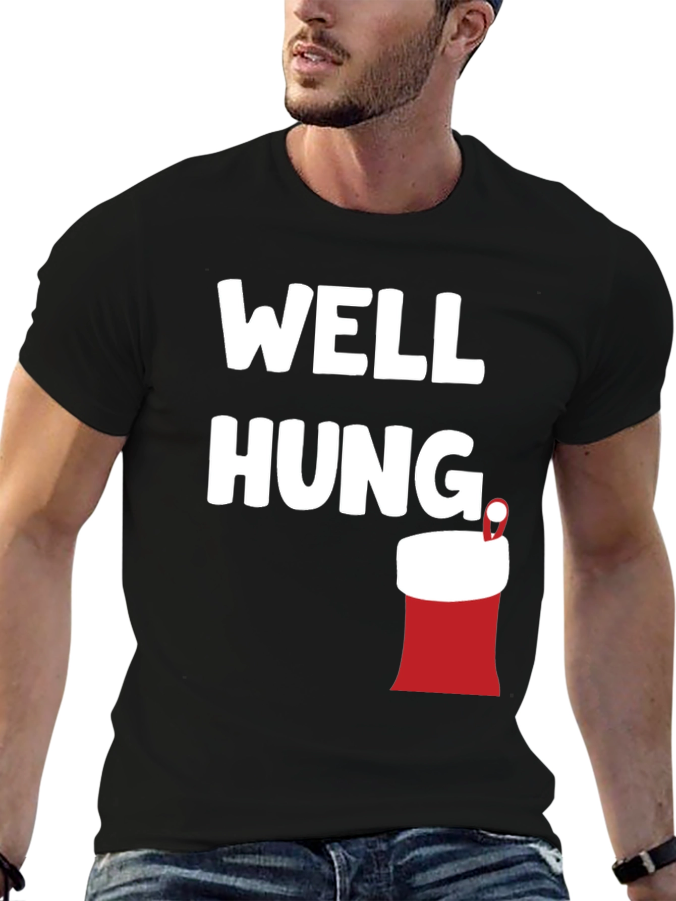 Black Well Hung Christmas Stocking Graphic T-Shirt view 6