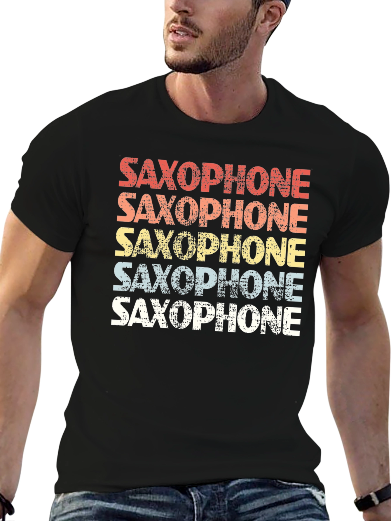 Black Retro Saxophone T-Shirt for Music Lovers view 6