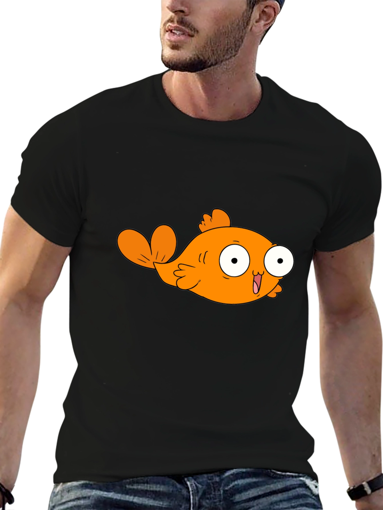 Black Cartoon Orange Fish Graphic T-Shirt view 6