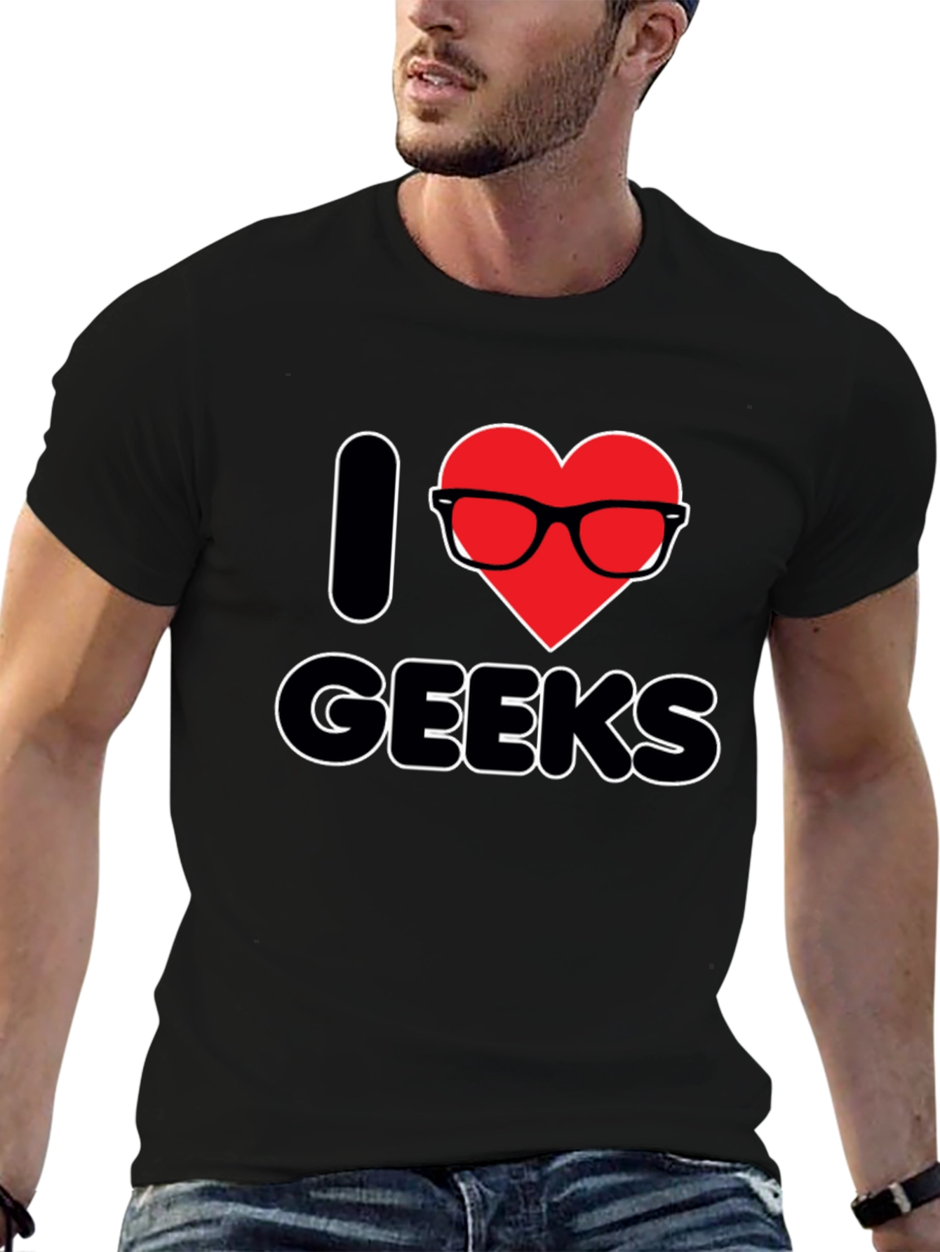 Black I Heart Geeks T-Shirt - Black Graphic Tee view 6