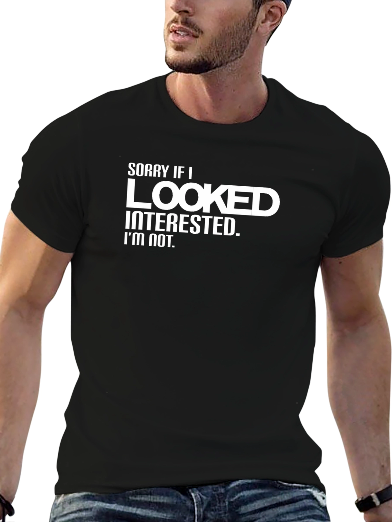 Black Funny Graphic Tee: Sorry If I Looked Interested view 6