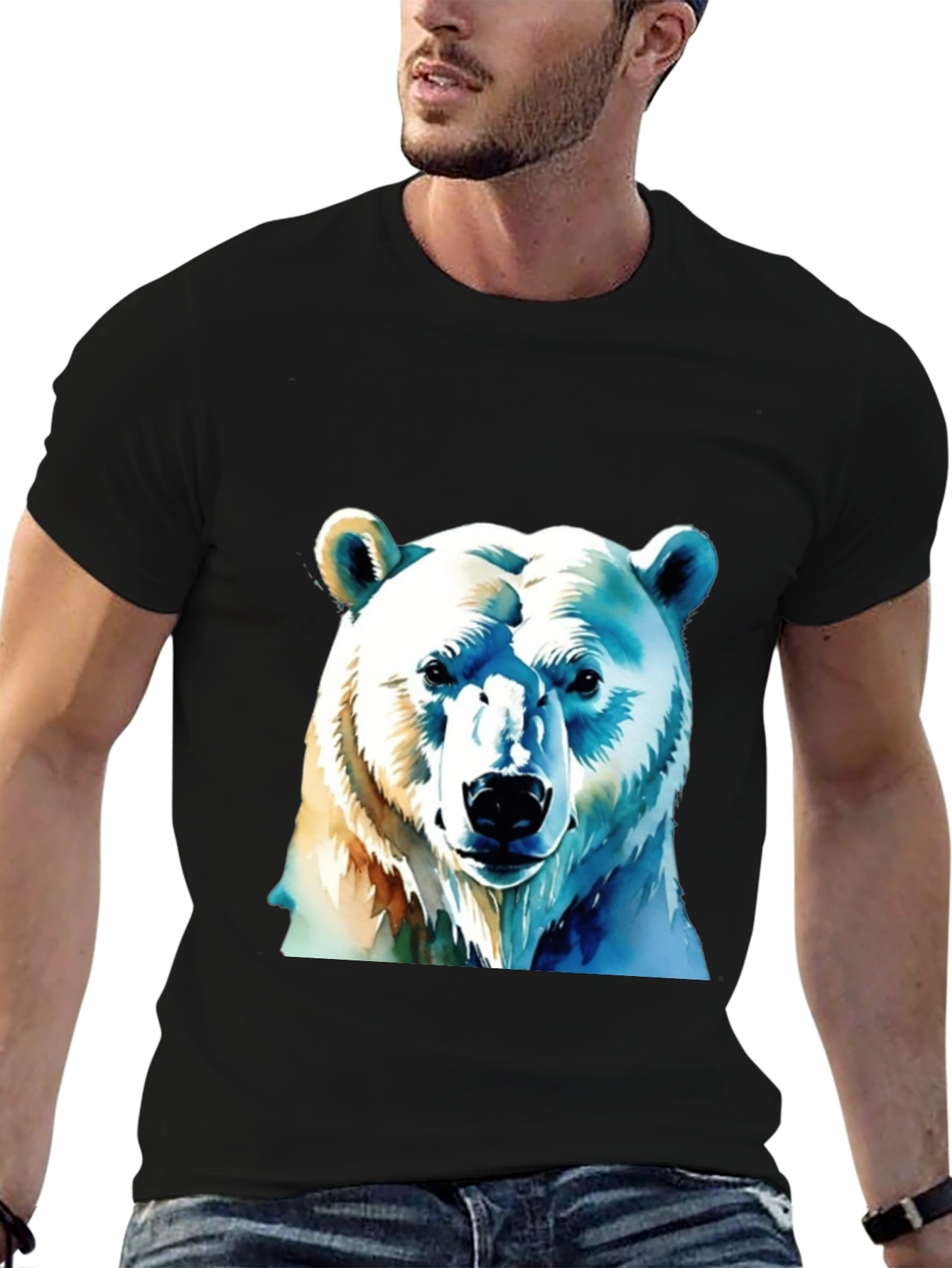 Black Polar Bear Graphic Tee - Black Cotton T-Shirt view 6