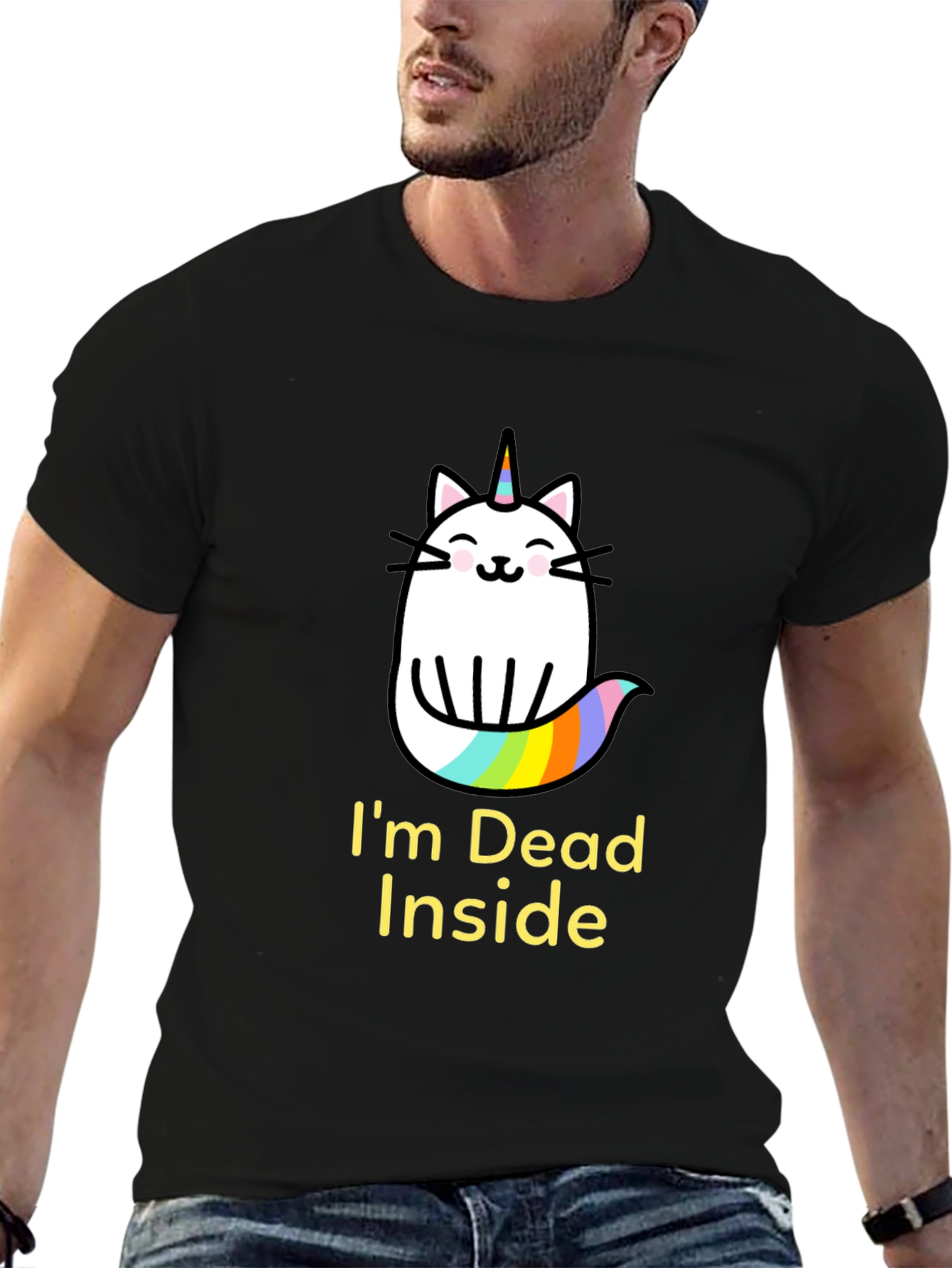 Black Dead Inside Unicorn Cat Graphic Tee view 6