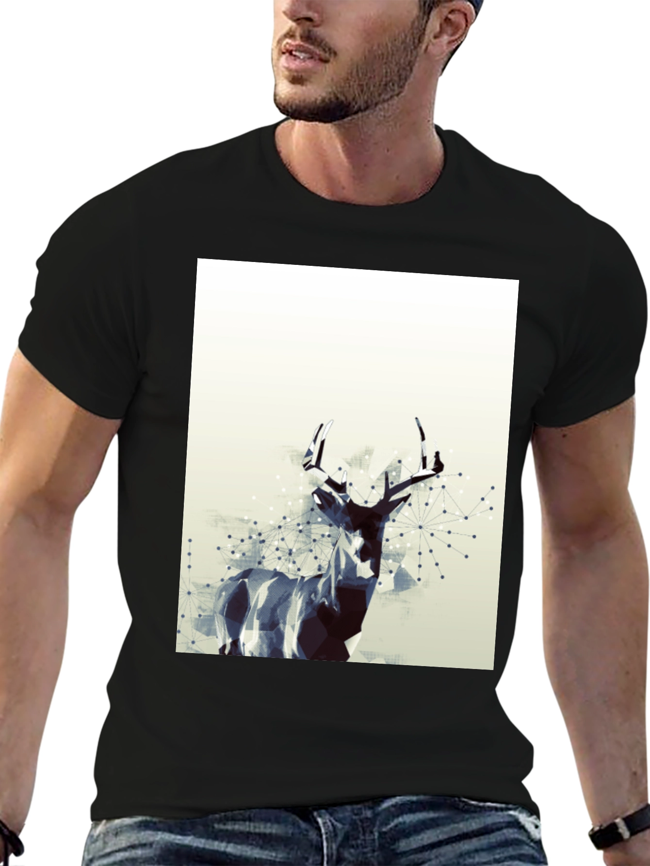Black Geometric Deer Graphic T-Shirt - Modern Art Tee view 6