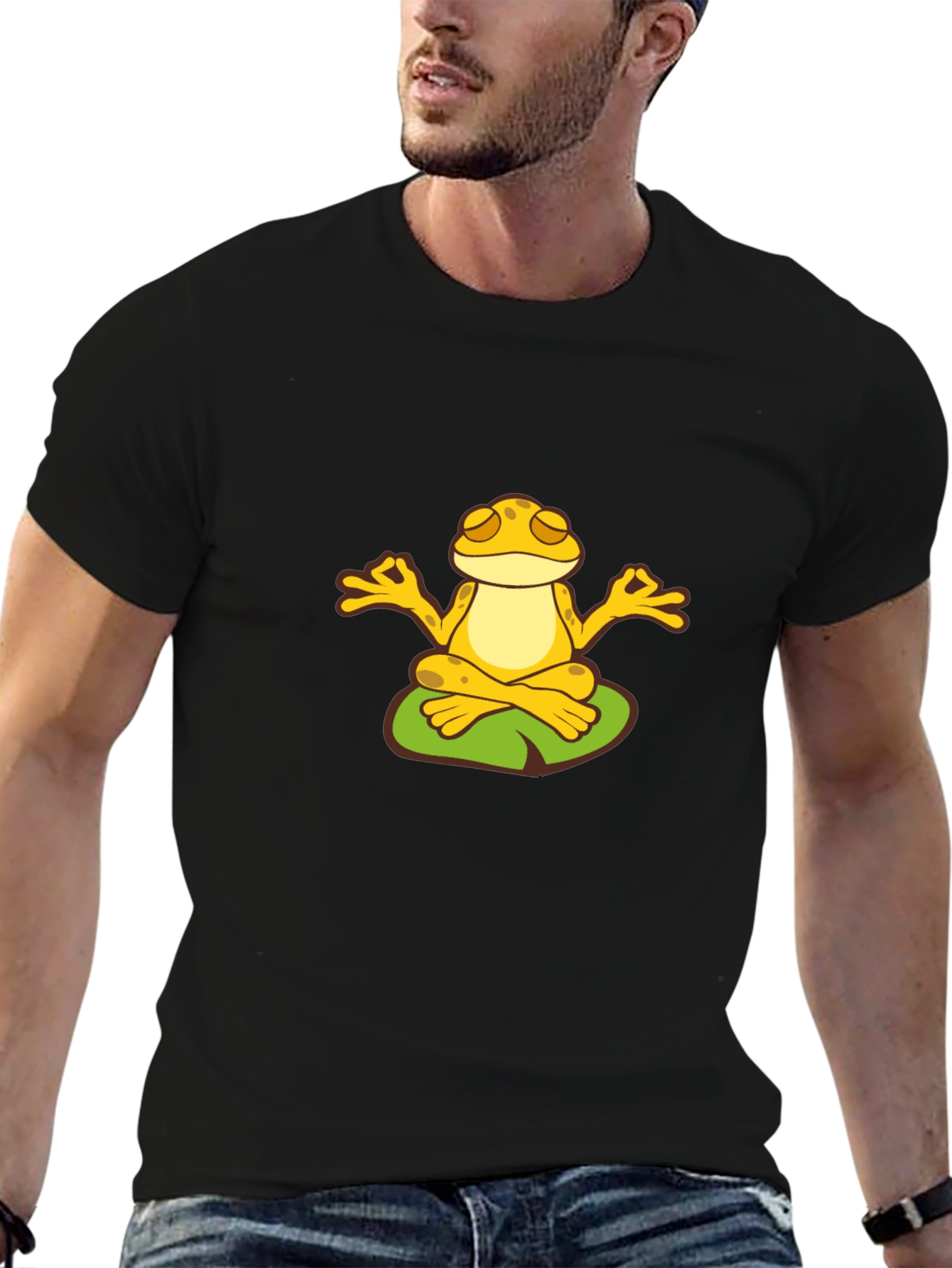 Black Zen Frog Meditating T-Shirt - Peaceful Yoga Tee view 6