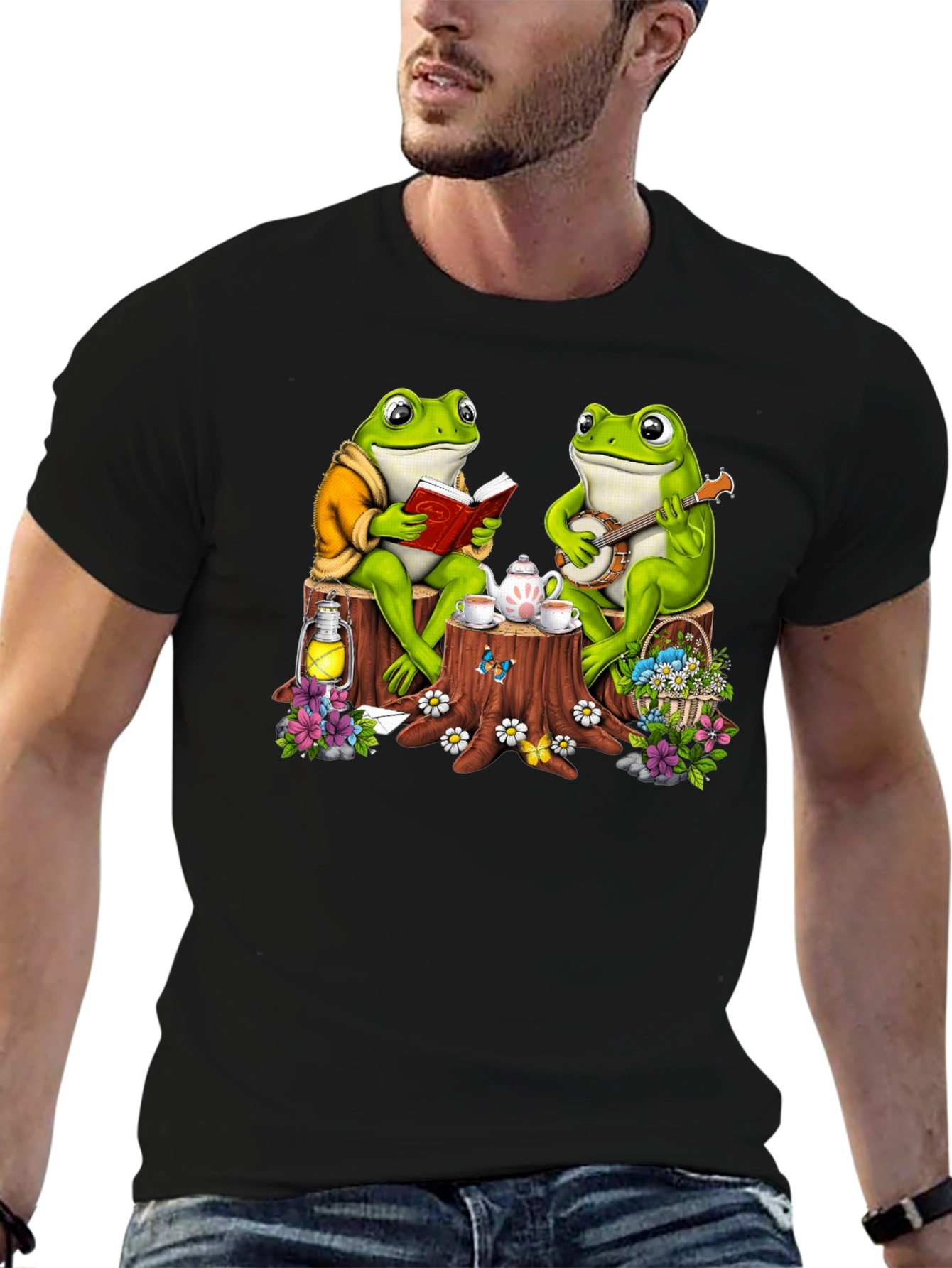 Black Frog Tea Party T-Shirt - Whimsical Design view 6