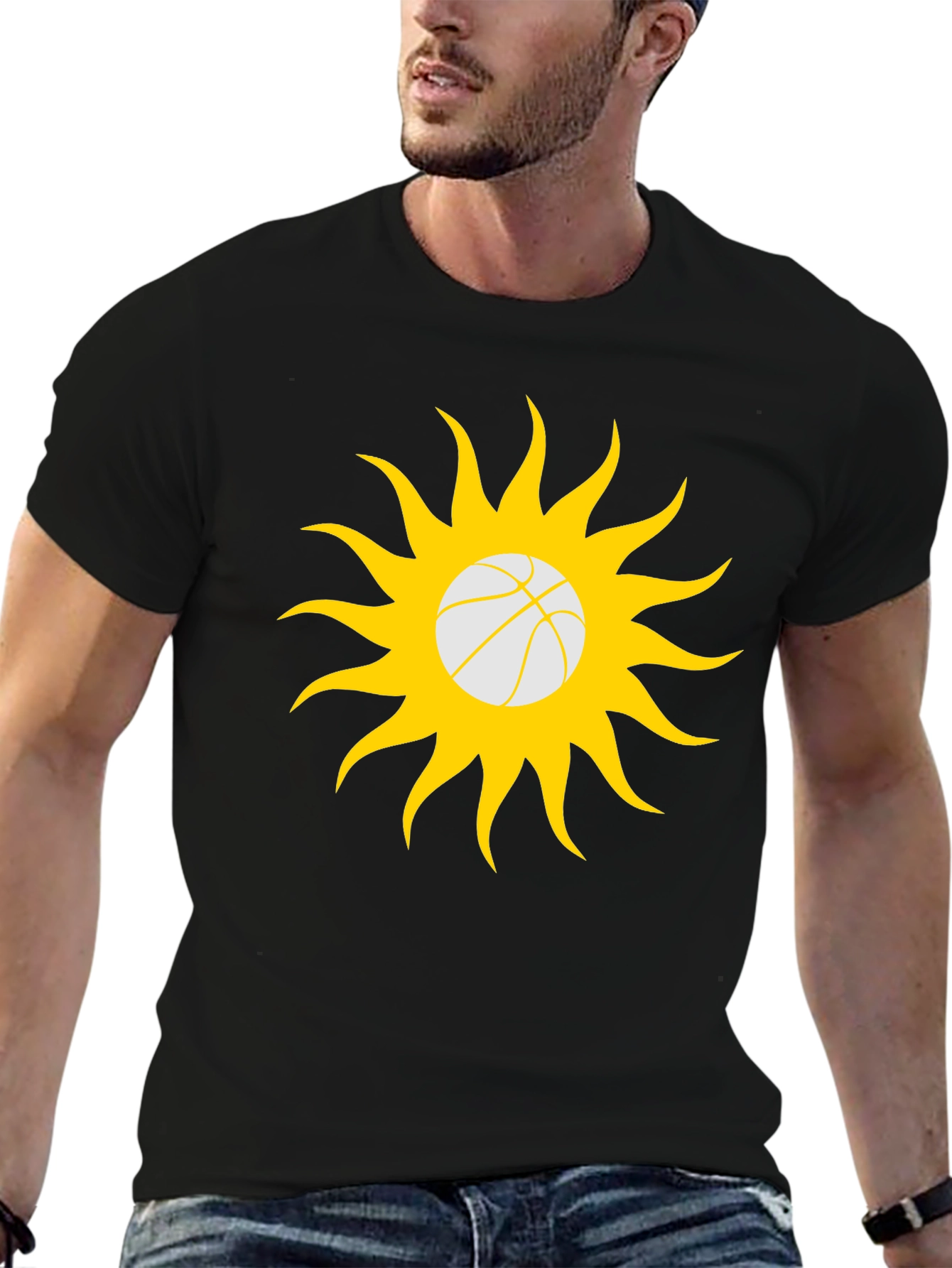 Black Basketball Sun Graphic T-Shirt - Black Cotton Tee view 6