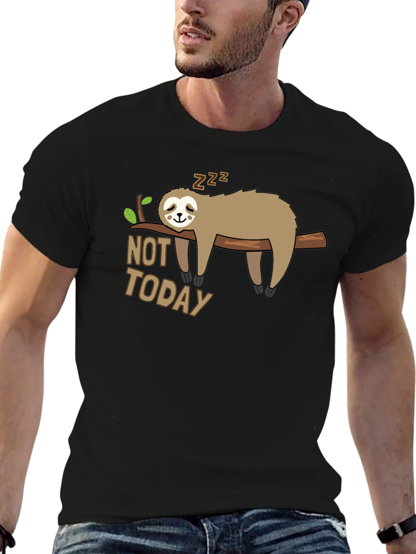 Black Not Today Sloth T-Shirt - Funny Lazy Animal Graphic Tee view 6