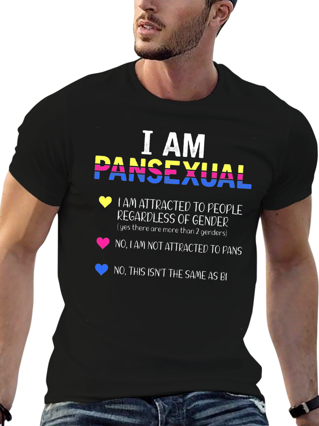 Black Pansexual Pride T-Shirt - Attracted to People, Not Pans! view 6