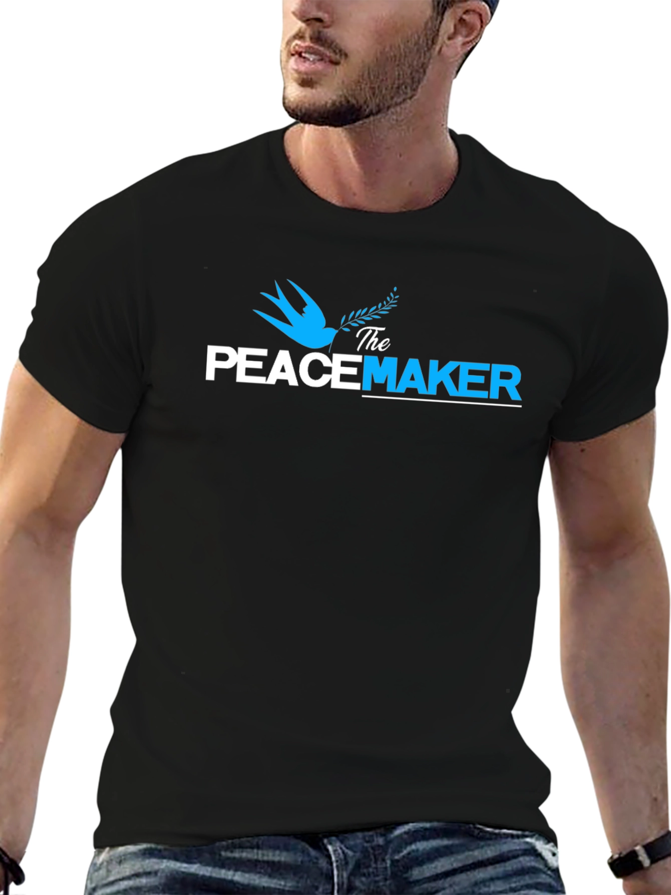 Black The Peacemaker Graphic Print Crew Neck T-Shirt view 6