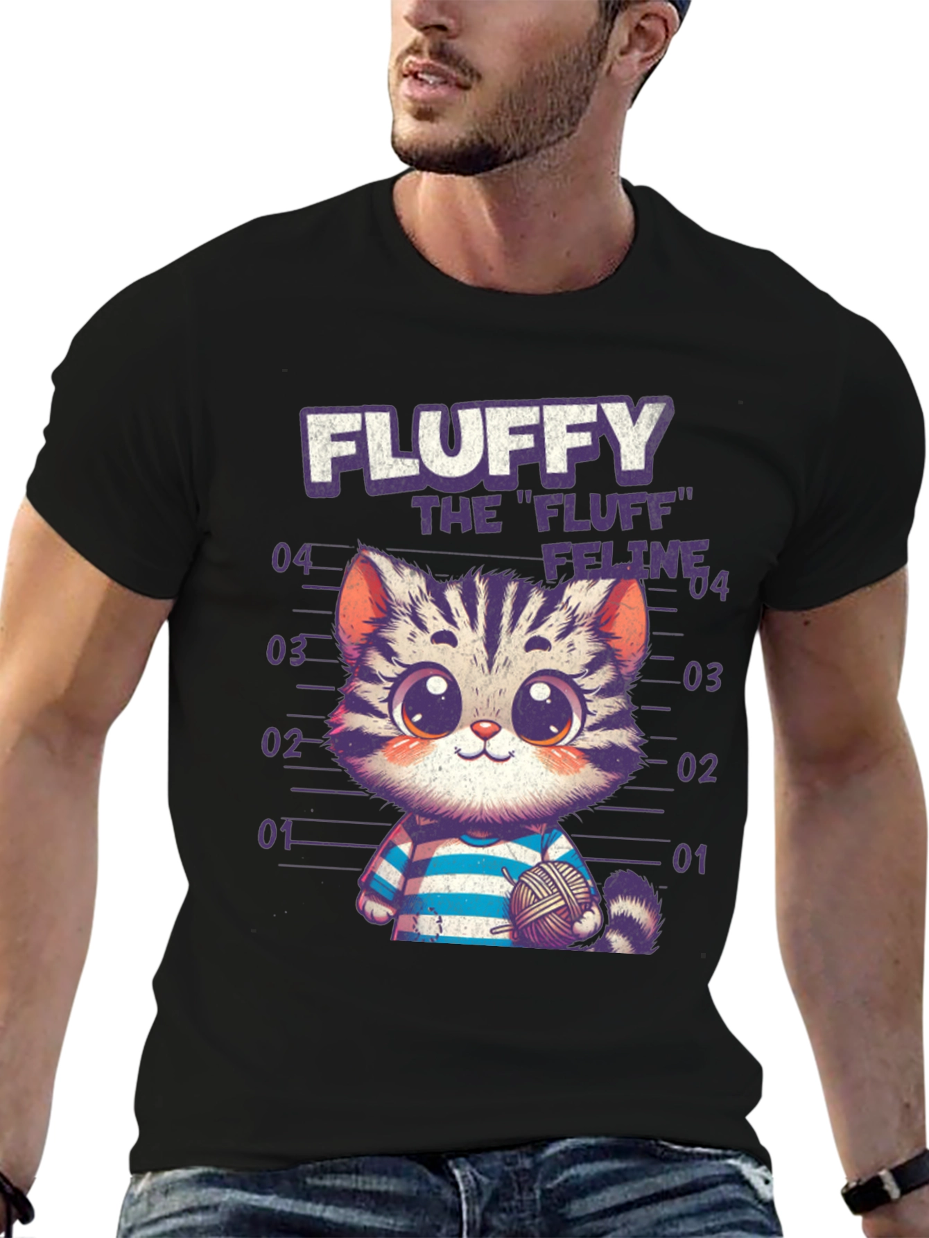 Black Fluffy Feline Graphic Tee - Soft Cotton Blend view 6