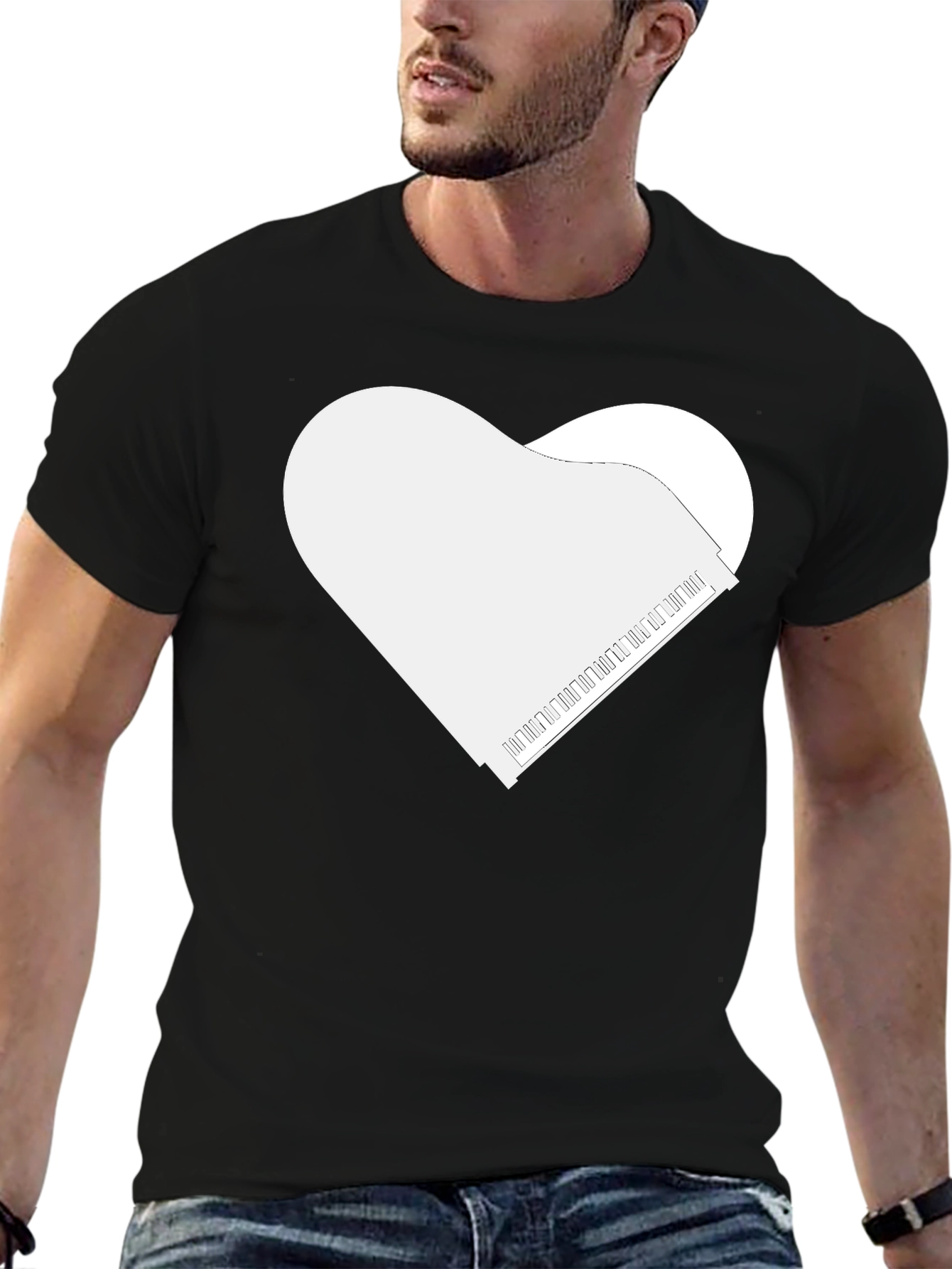 Black Piano Heart Tee - Music Lover's Black T-Shirt view 6