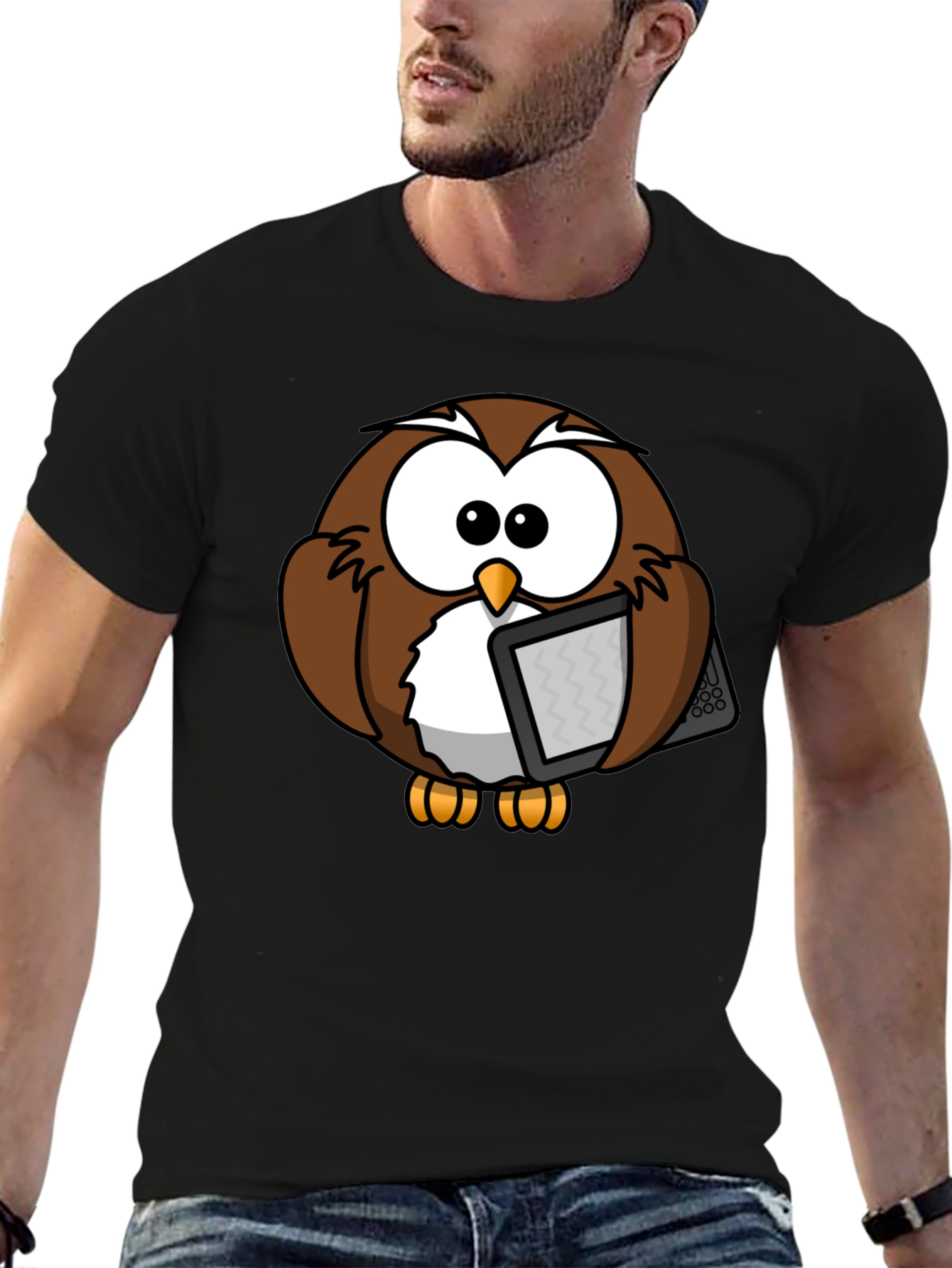 Black Owl Reading E-reader Graphic T-Shirt view 6