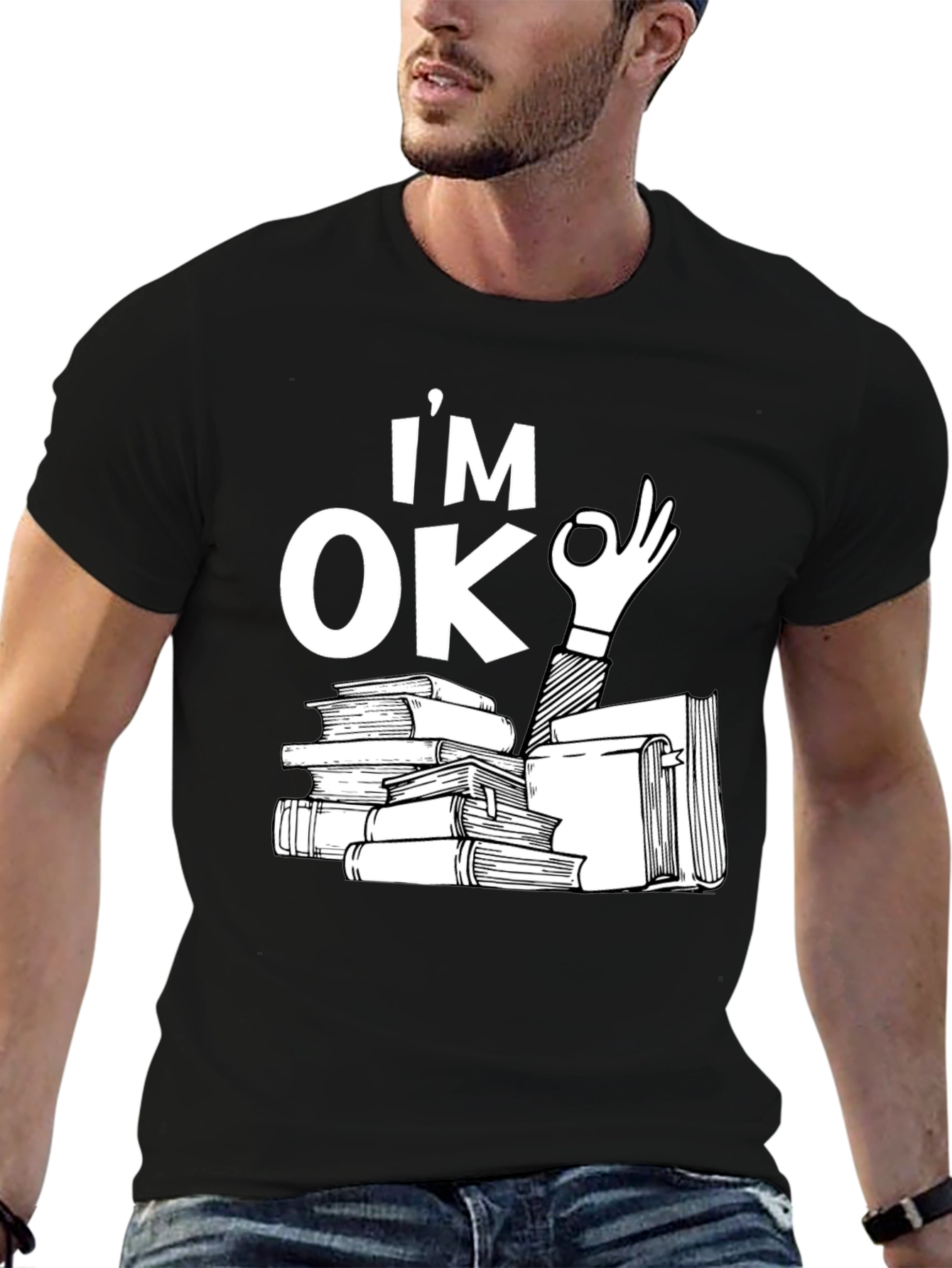 Black I'm OK Books Black T-Shirt - Reading Lover view 6