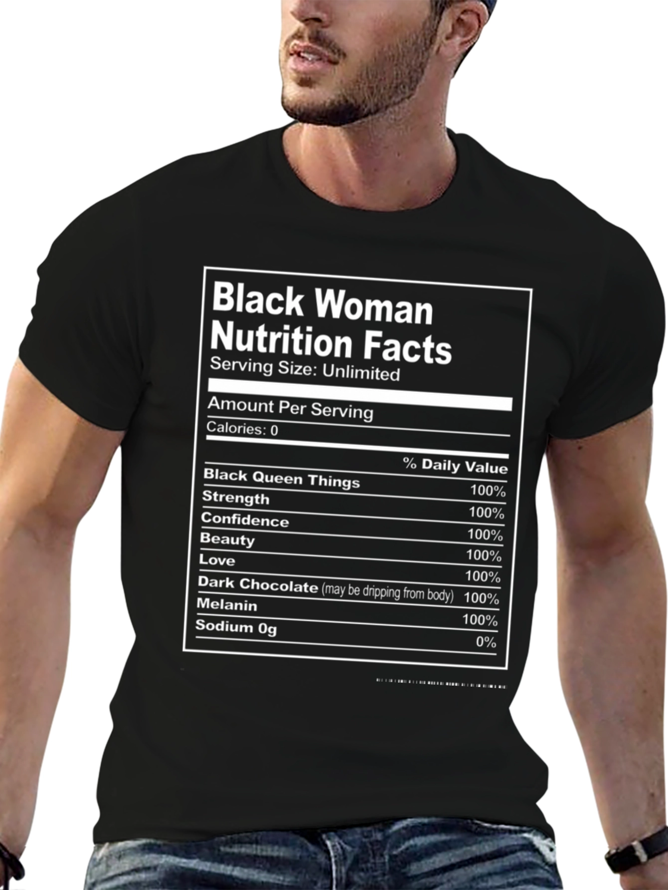 Black Black Woman Nutrition Facts Graphic T-Shirt view 6