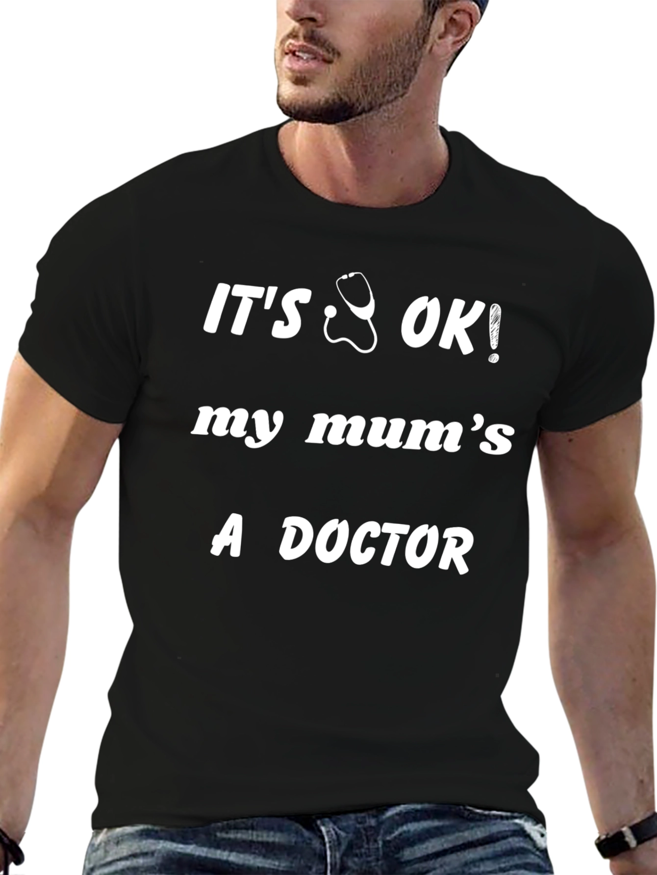 Black It's OK My Mum's a Doctor Black T-Shirt view 6