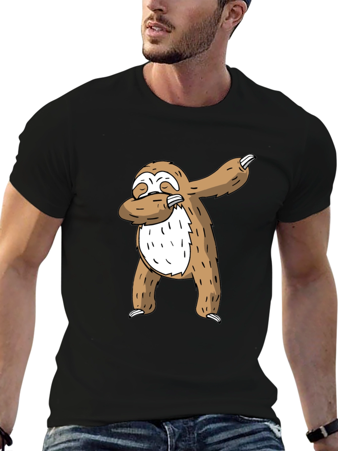 Black Dabbing Sloth Graphic Tee - Cool Casual T-Shirt view 6