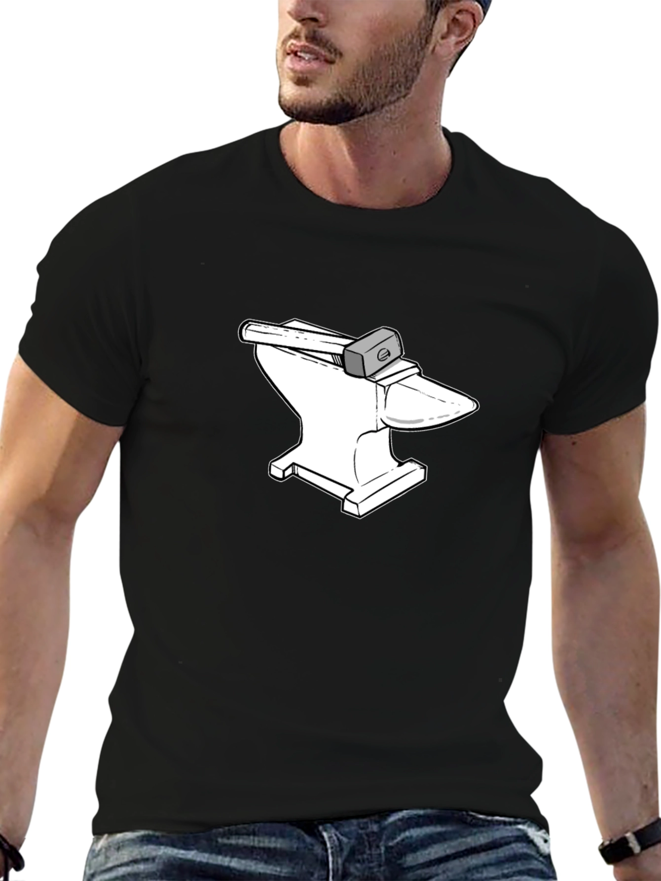 Black Anvil and Hammer Graphic Tee - Black Cotton T-Shirt view 6