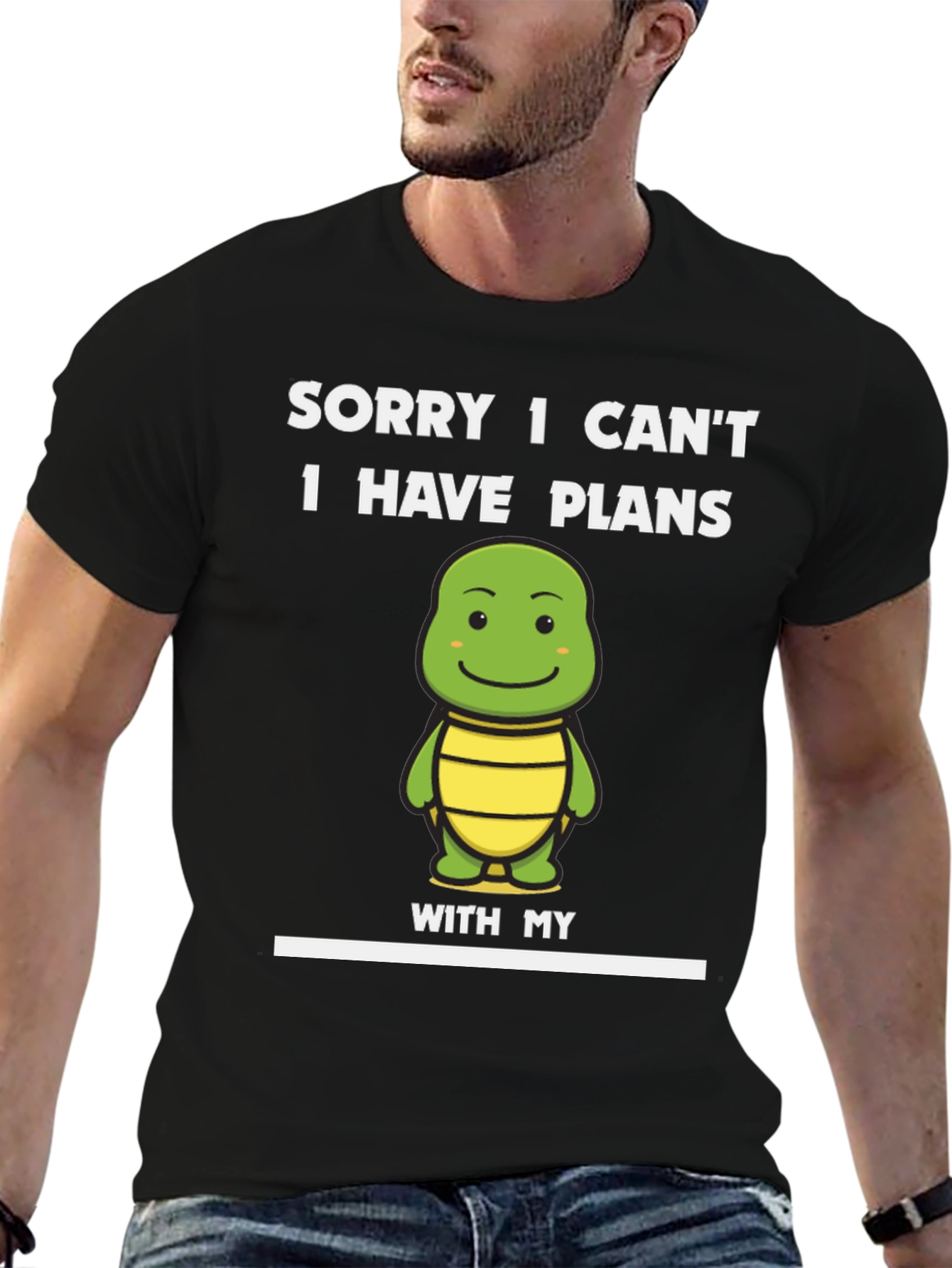 Black Funny Turtle Plans T-Shirt view 6