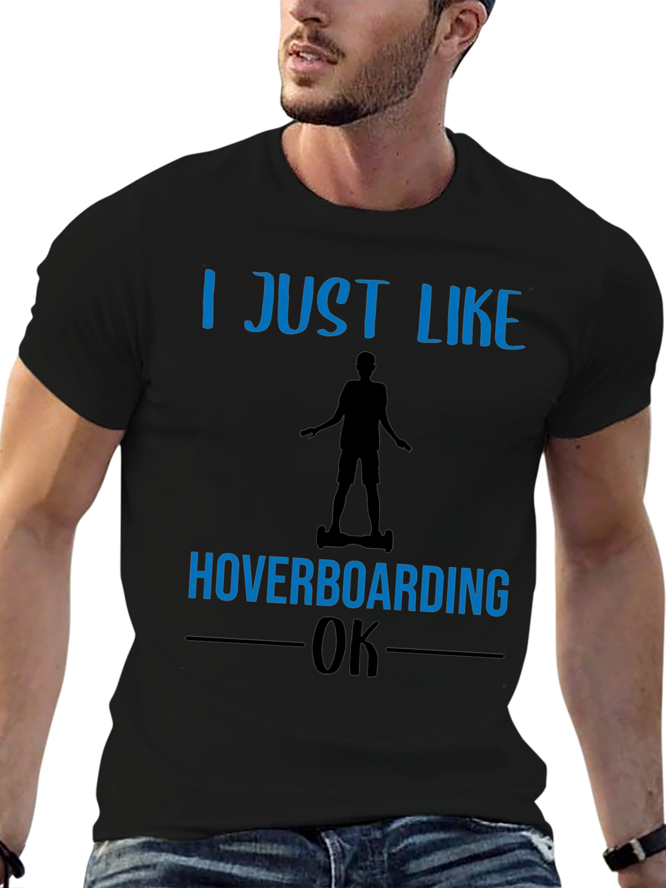Black I Just Like Hoverboarding OK T-Shirt view 6