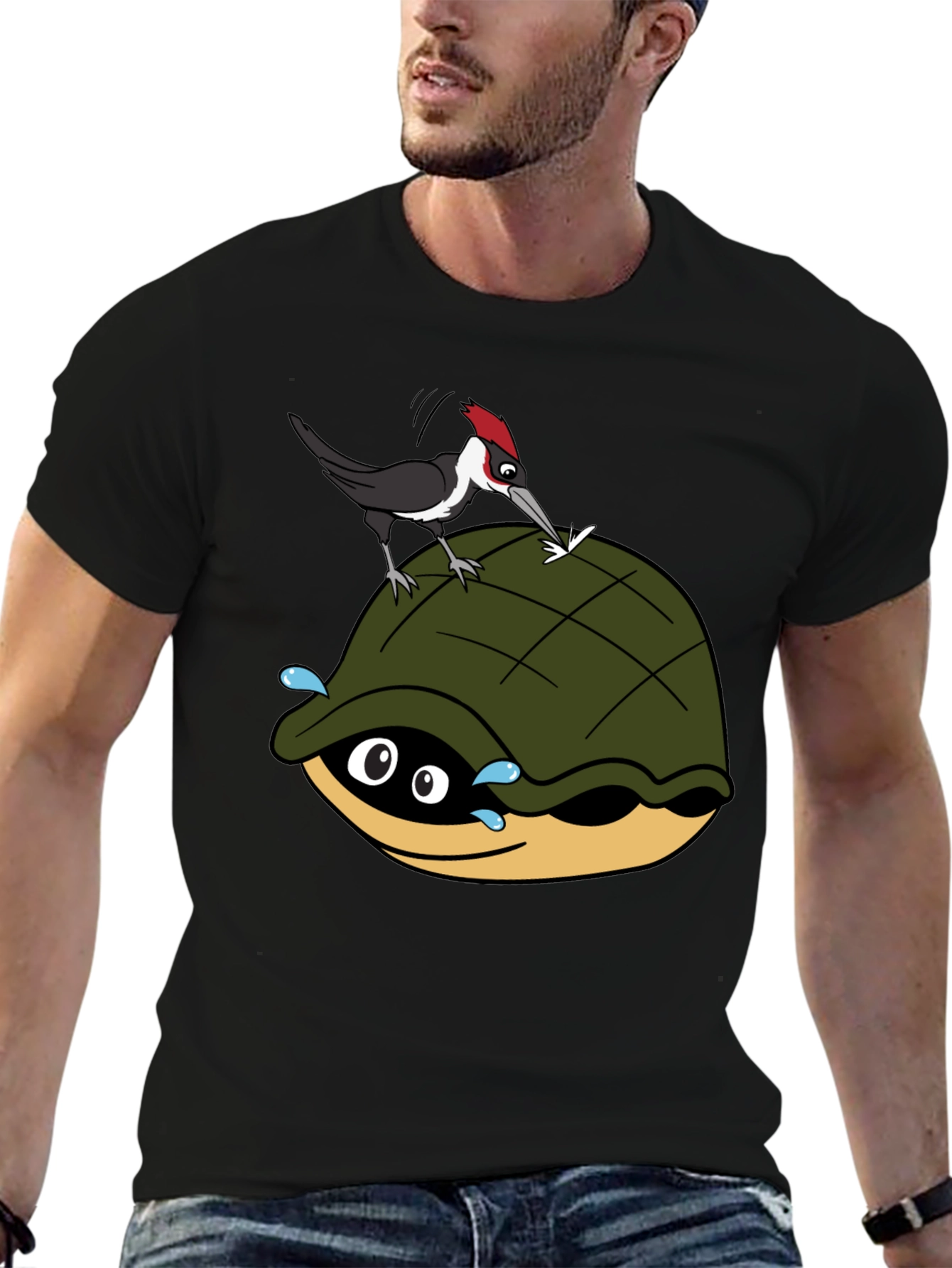 Black Funny Woodpecker Turtle Graphic T-Shirt view 6