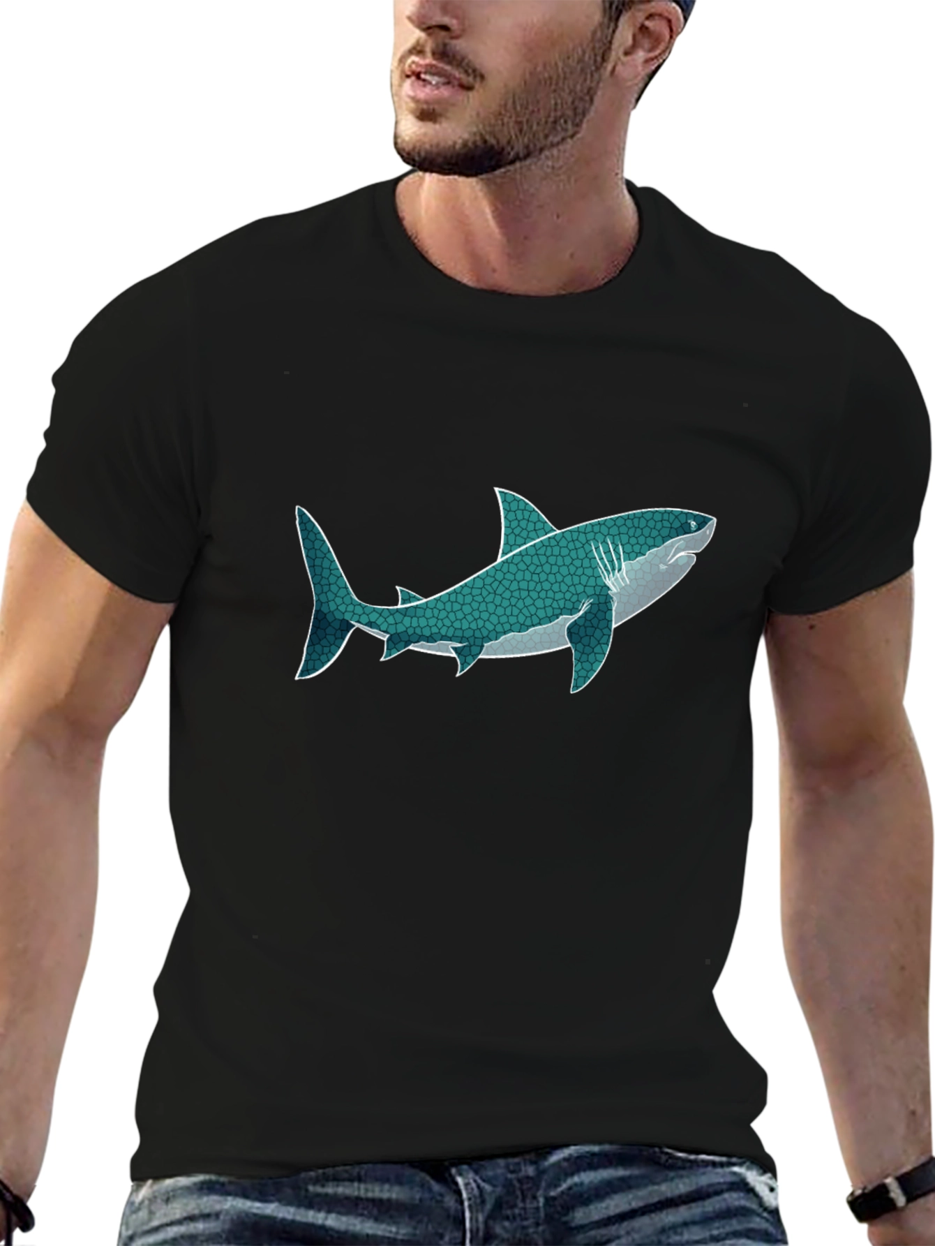 Black Shark Graphic Print Black T-Shirt view 6