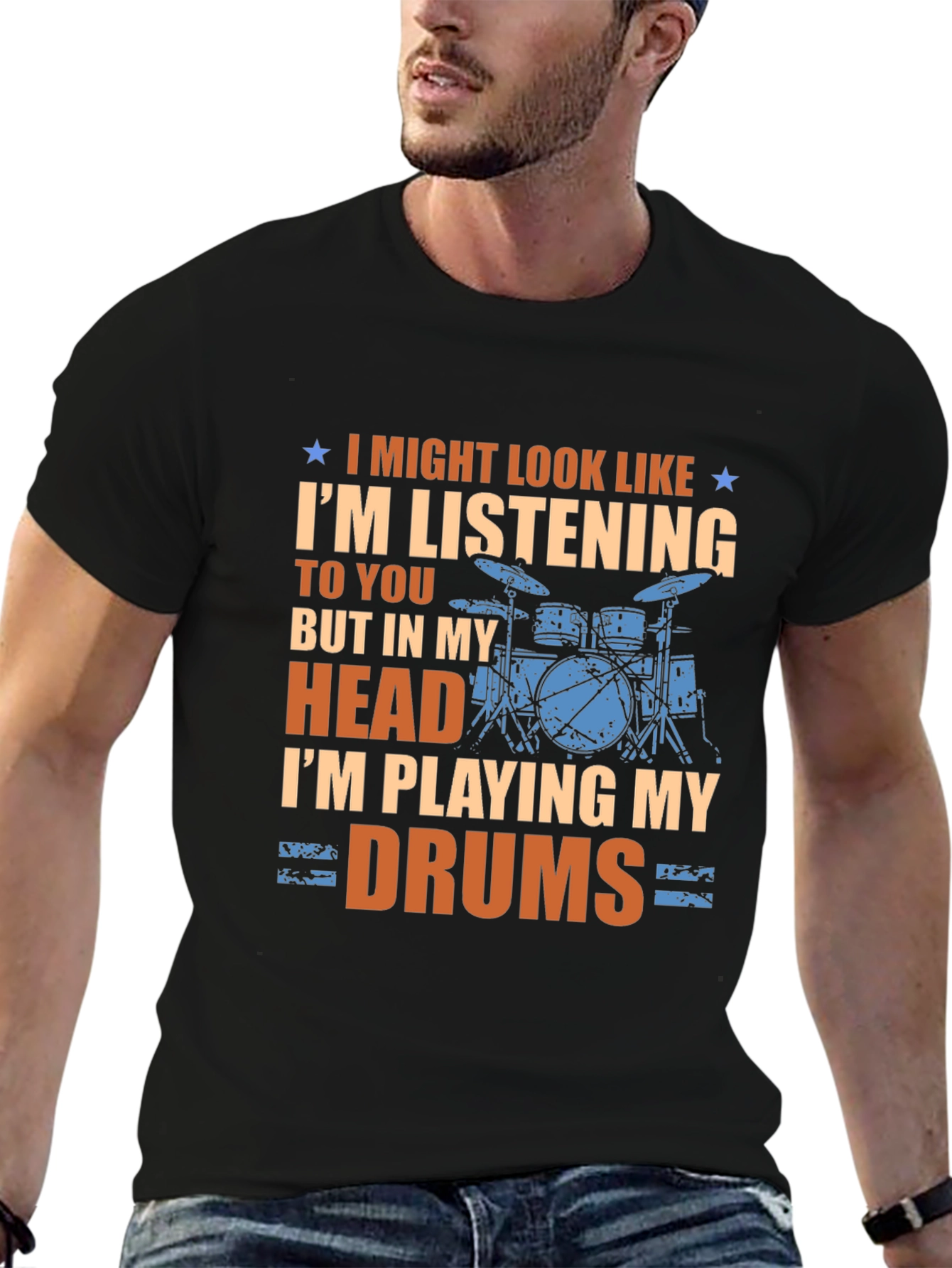 Black Drummer T-Shirt: I'm Playing My Drums view 6