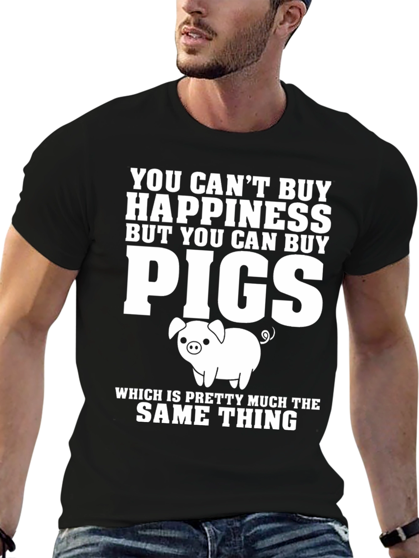 Black Funny Pig Lover T-Shirt: Can Buy Pigs view 6
