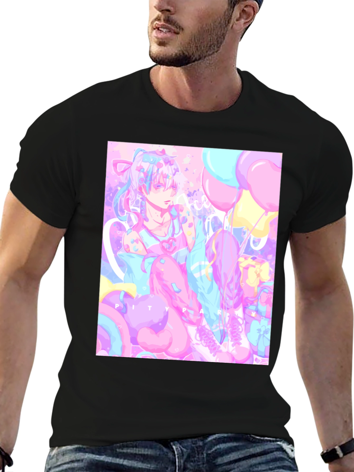 Black Anime Pastel Graphic Tee - Kawaii Pity Party T-Shirt view 6