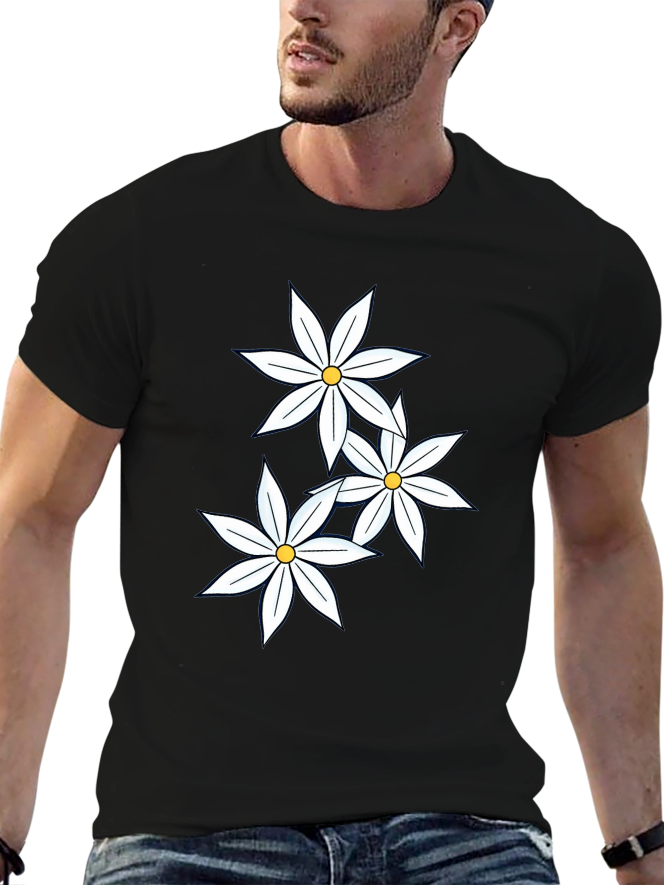 Black Black T-Shirt with Floral Design view 6