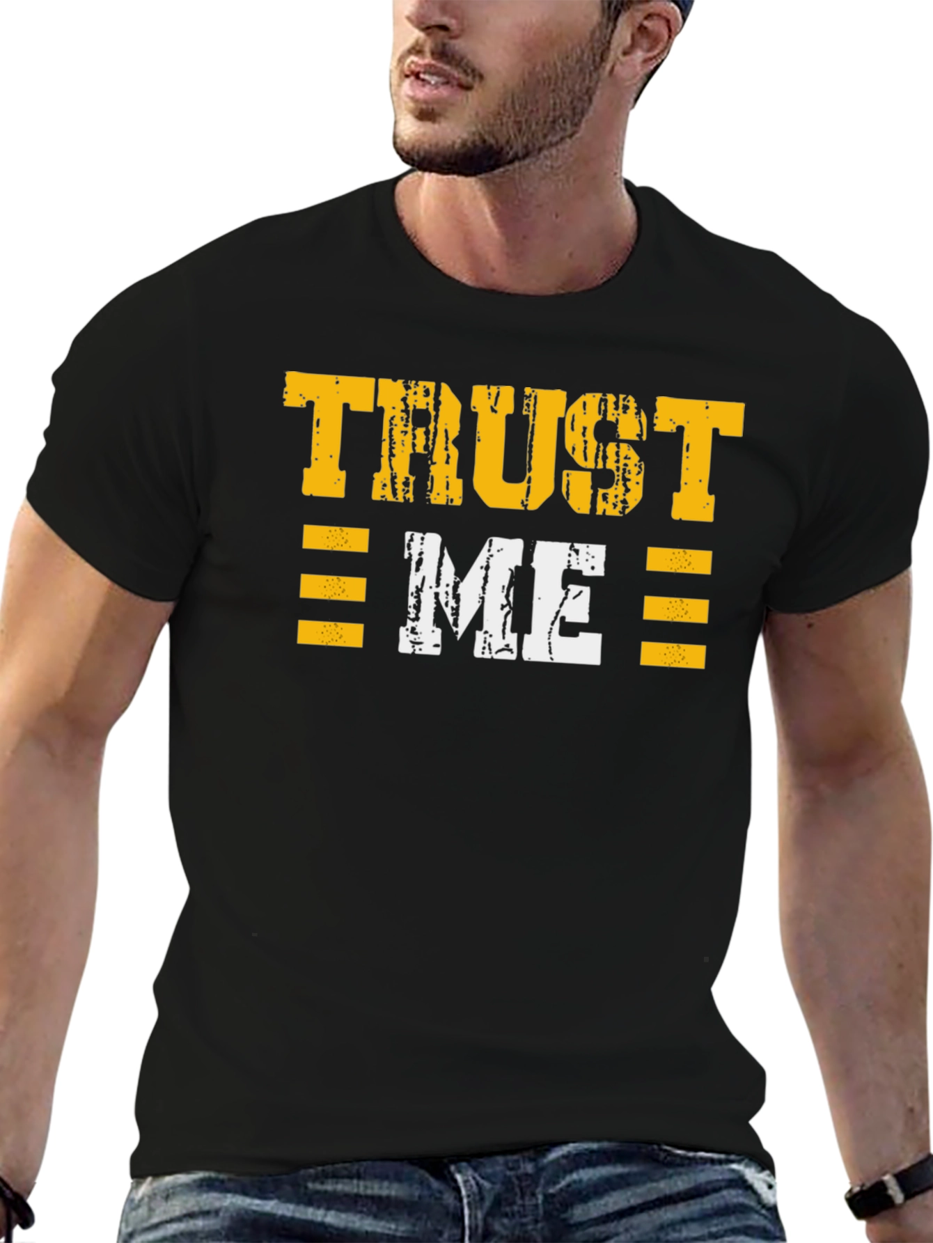 Black Trust Me Graphic Tee - Distressed Print Black T-Shirt view 6