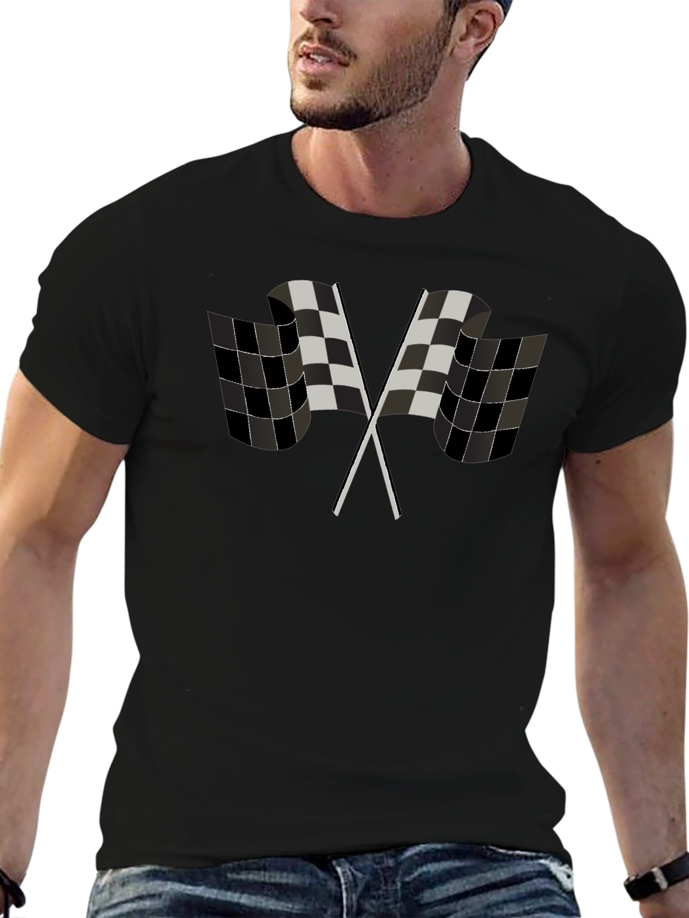 Black Checkered Flag Graphic Tee - Racing Fan Apparel view 6