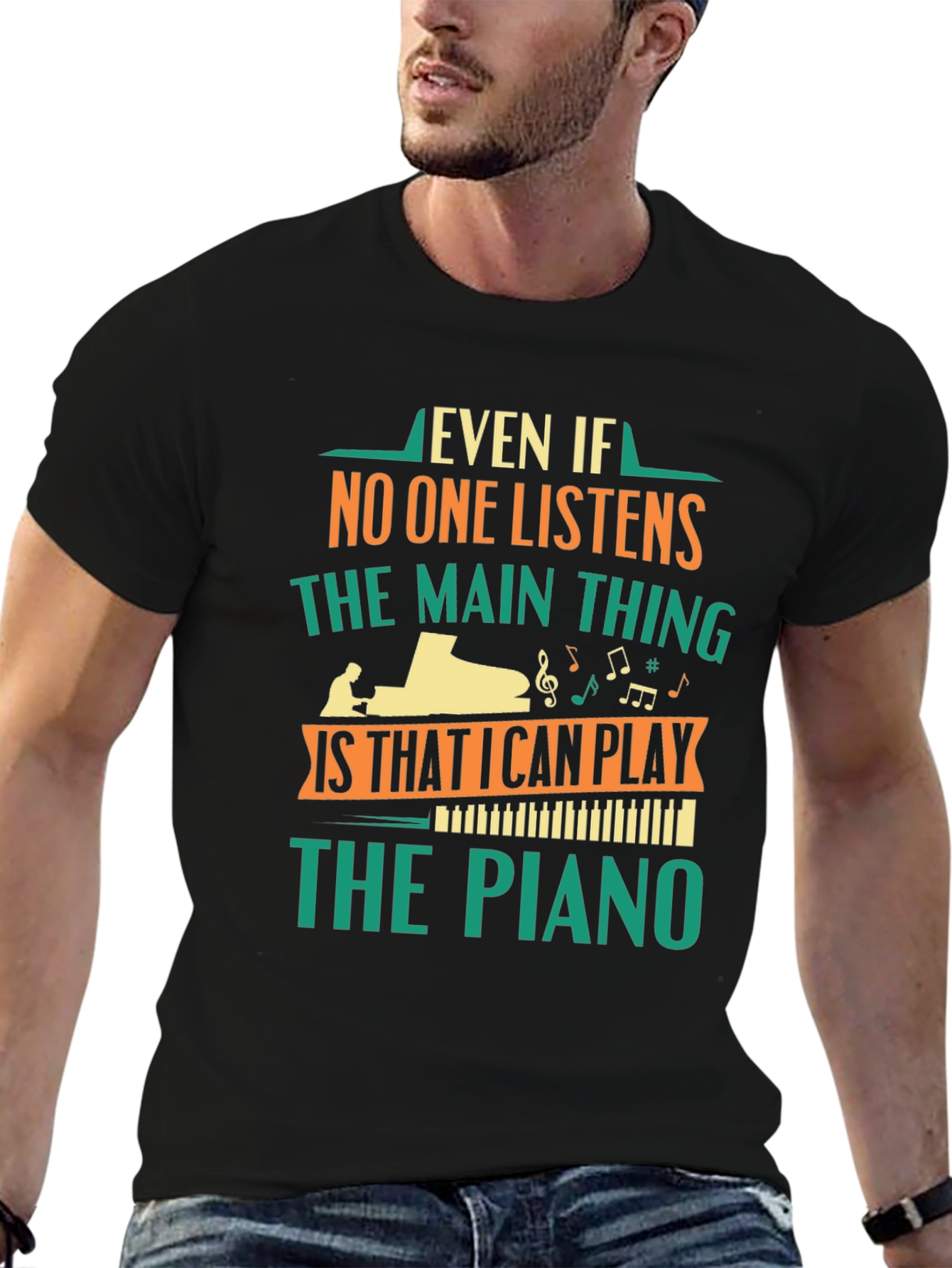 Black Piano Player T-Shirt - Music Lover Gift view 6