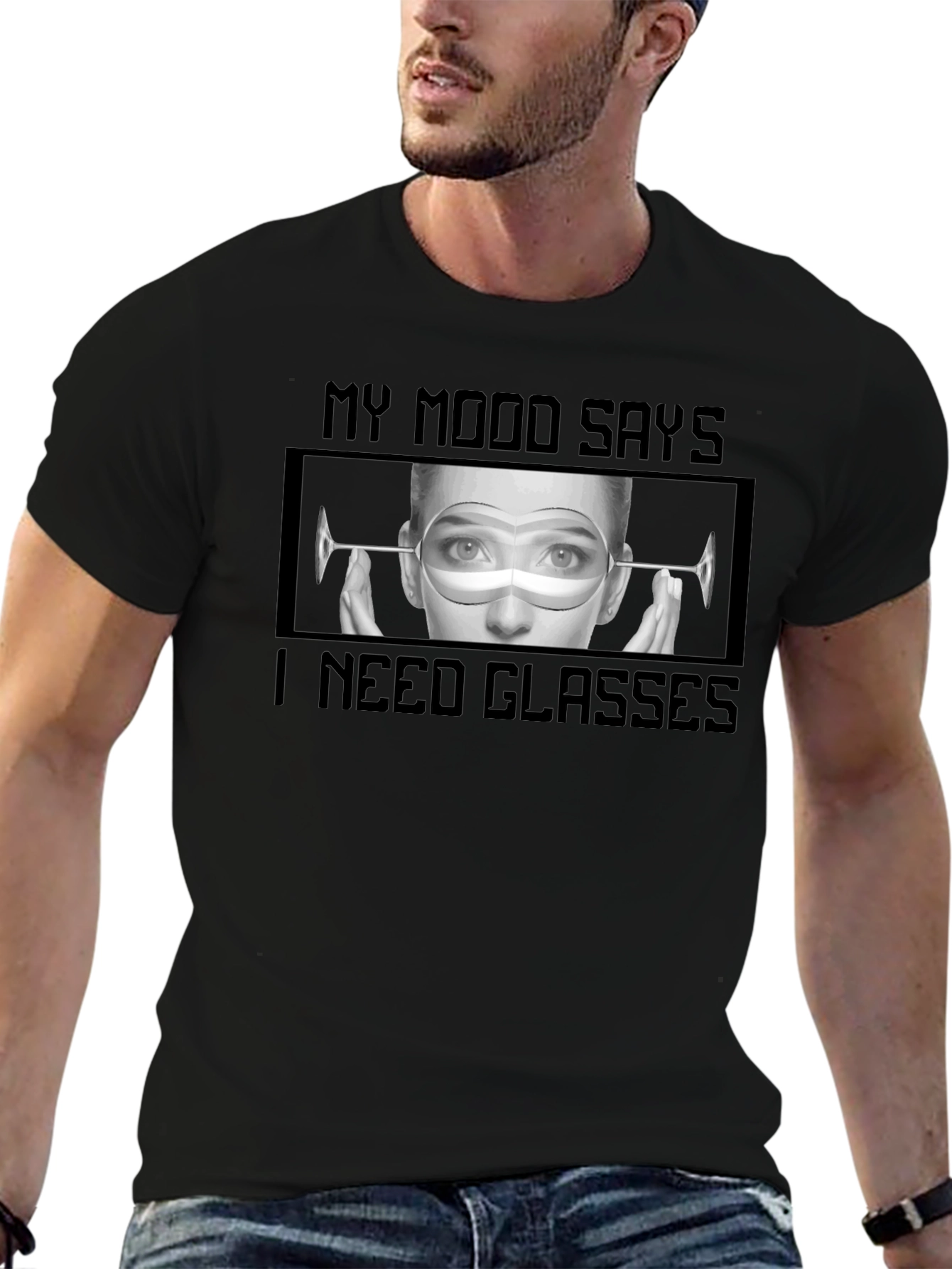 Black My Mood Says I Need Glasses Graphic Tee view 6
