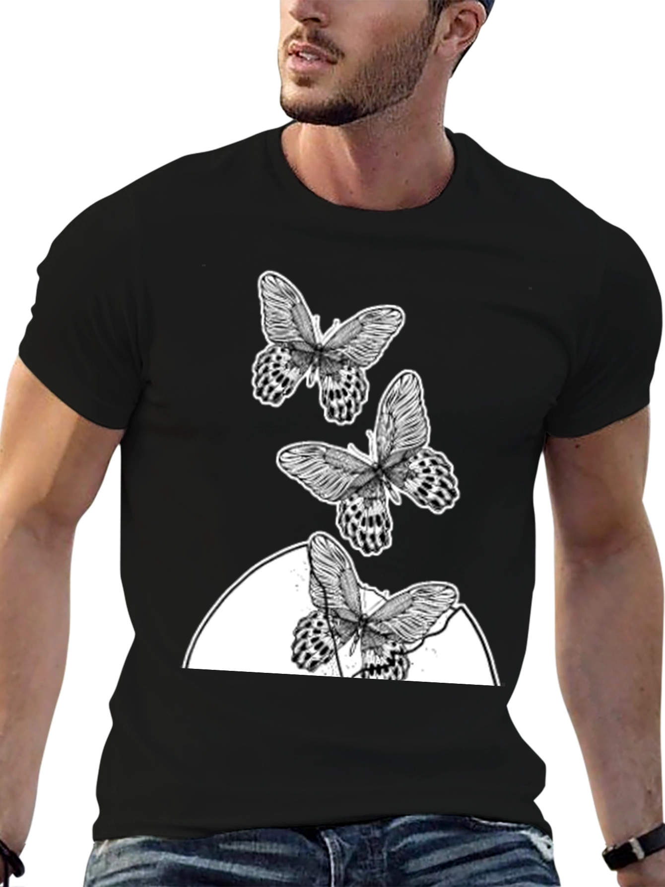 Black Butterfly Graphic T-Shirt - Trendy Casual Wear view 6